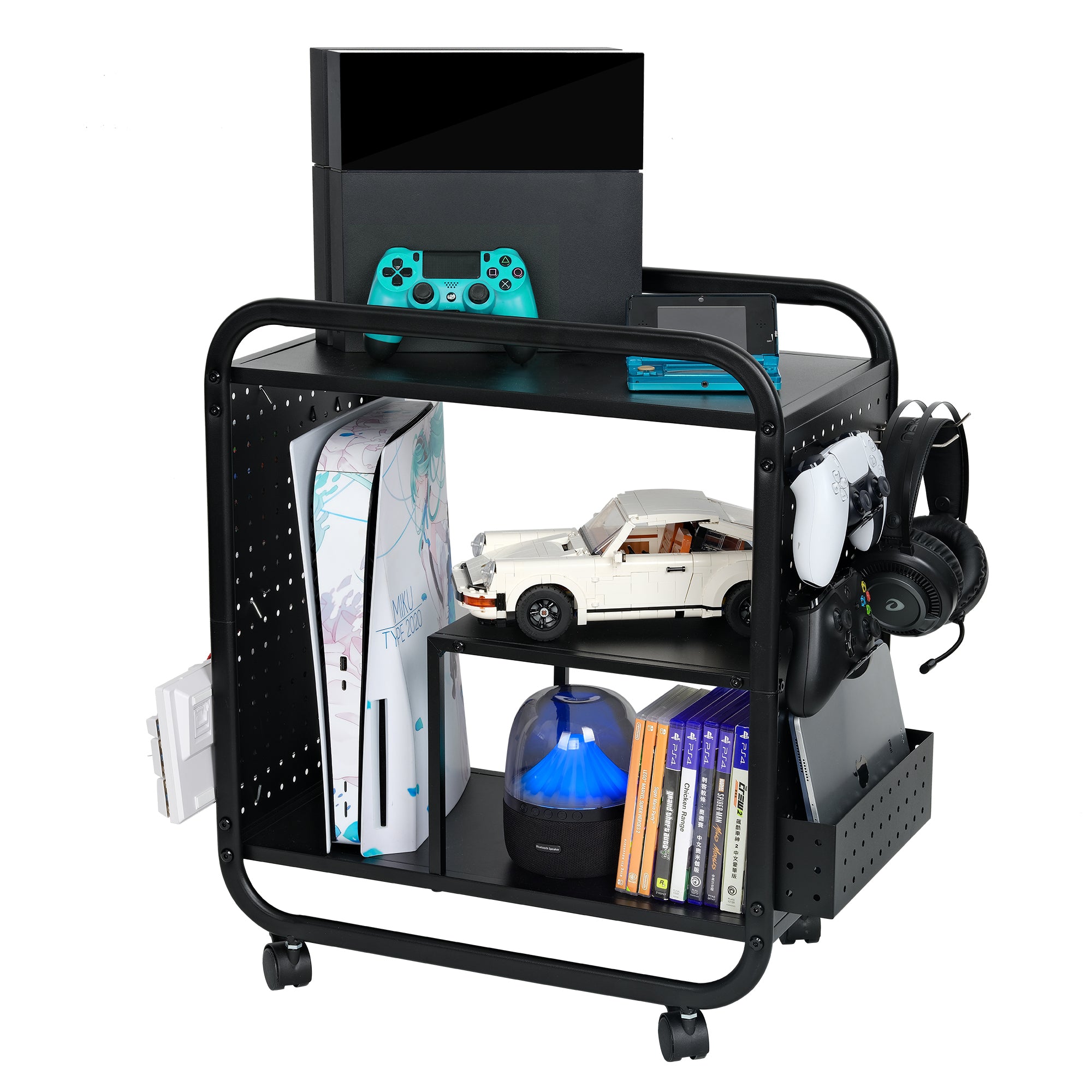Mythinglogic Gaming Station Organizer, Metal Game Controller Holder, Video Game Console Storage Rack, Game Organizer Storage for PS5/PS4/Xbox/Switch/Gaming Accessories (Black)