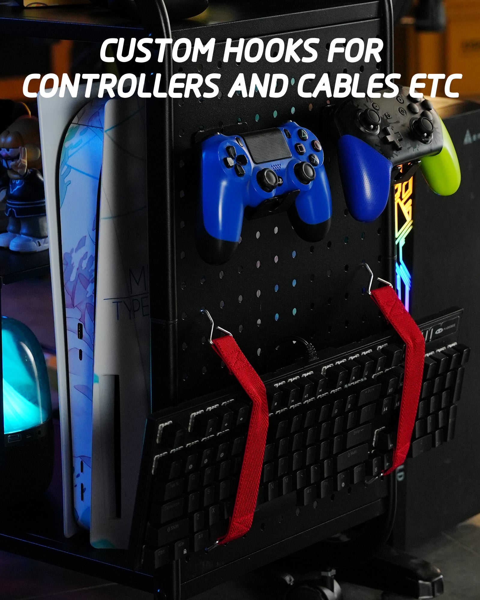 Mythinglogic Gaming Station Organizer, Metal Game Controller Holder, Video Game Console Storage Rack, Game Organizer Storage for PS5/PS4/Xbox/Switch/Gaming Accessories (Black)