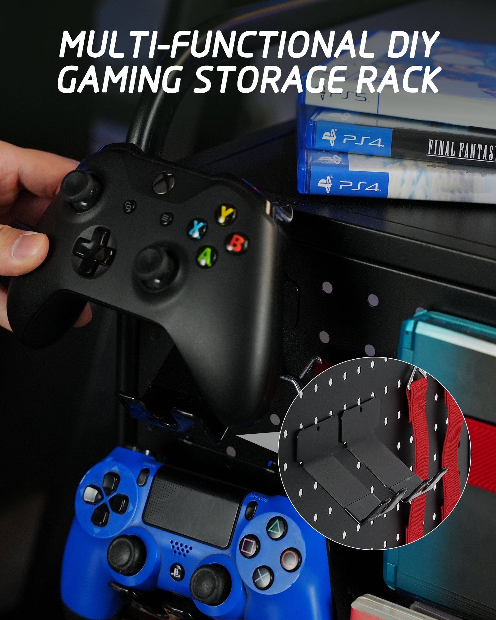 Mythinglogic Gaming Station Organizer, Metal Game Controller Holder Organizer, Video Game Console Storage Rack for PS5/PS4/Xbox/Switch/Gaming Accessories (Black)