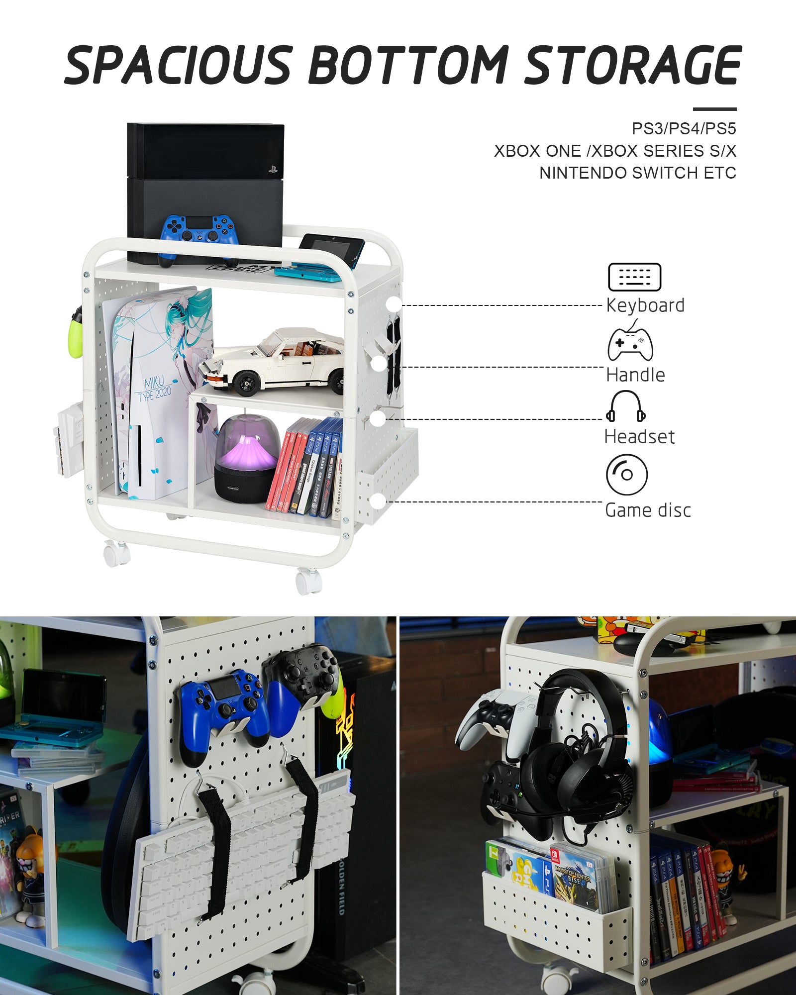Mythinglogic Gaming Station Organizer, Metal Game Controller Holder, Video Game Console Storage Rack, Game Organizer Storage for PS5/PS4/Xbox/Switch/Gaming Accessories (White)