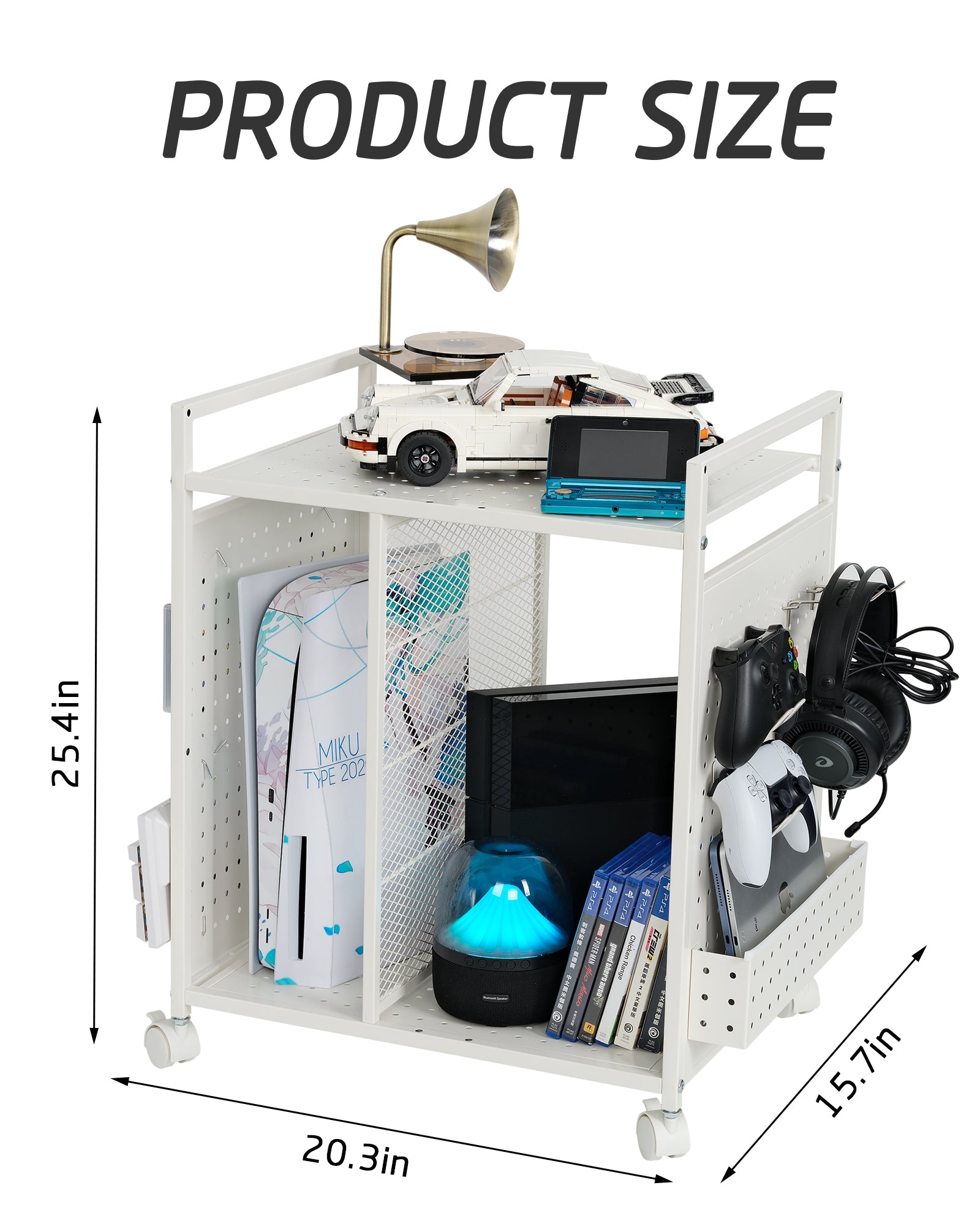 Mythinglogic Gaming Station Organizer, Metal Video Game Controller Holder, Game Organizer Storage Rack for PS5/PS4/Xbox/Switch/Headsets/Gamepads/Gaming Accessories (White)