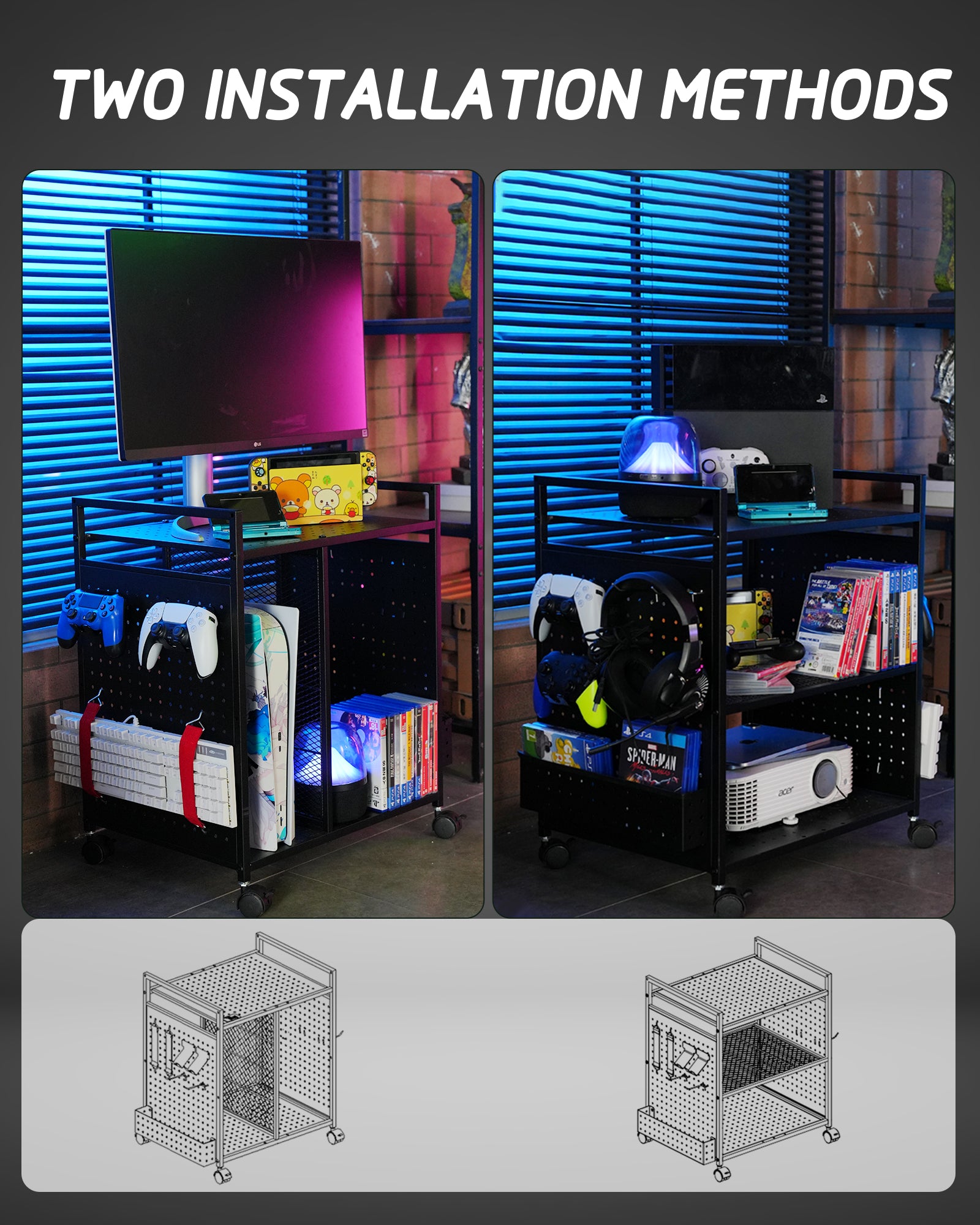 Mythinglogic Gaming Station Organizer, Metal Video Game Controller Holder, Game Organizer Storage Rack for PS5/PS4/Xbox/Switch/Headsets/Gamepads/Gaming Accessories (Black)