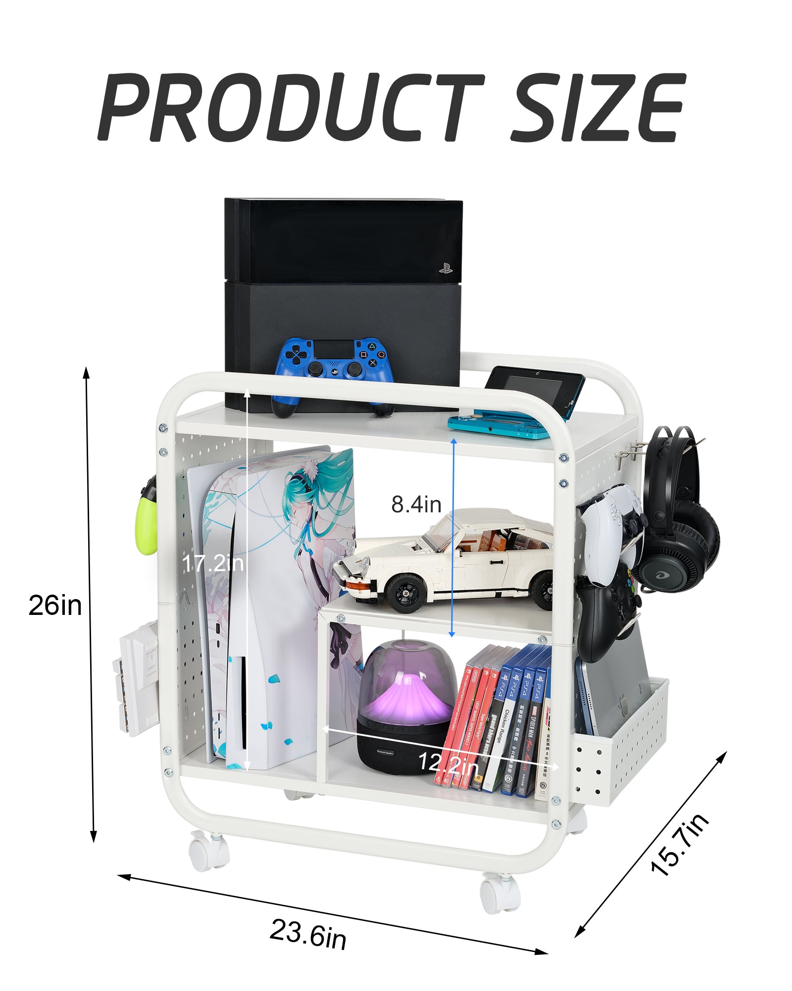 Mythinglogic Gaming Station Organizer, Metal Game Controller Holder, Video Game Console Storage Rack, Game Organizer Storage for PS5/PS4/Xbox/Switch/Gaming Accessories (White)