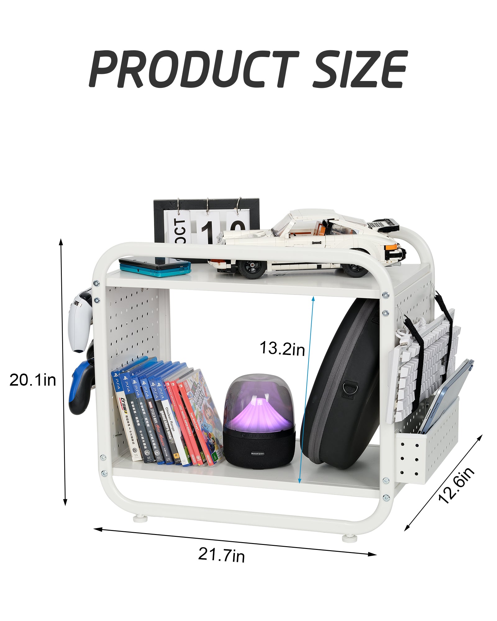 Mythinglogic Gaming Station Organizer, Metal Game Controller Holder Organizer, Video Game Console Storage Rack for PS5/PS4/Xbox/Switch/Gaming Accessories (White)