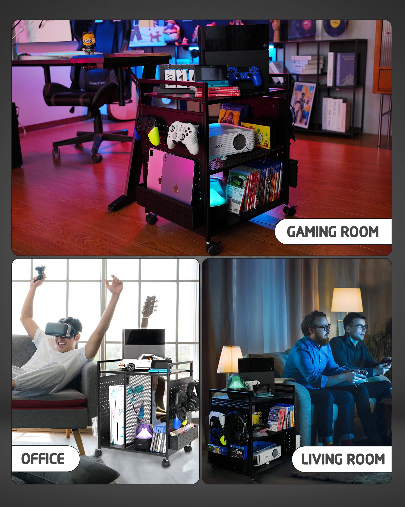 Mythinglogic Gaming Station Organizer, Metal Video Game Controller Holder, Game Organizer Storage Rack for PS5/PS4/Xbox/Switch/Headsets/Gamepads/Gaming Accessories (Black)