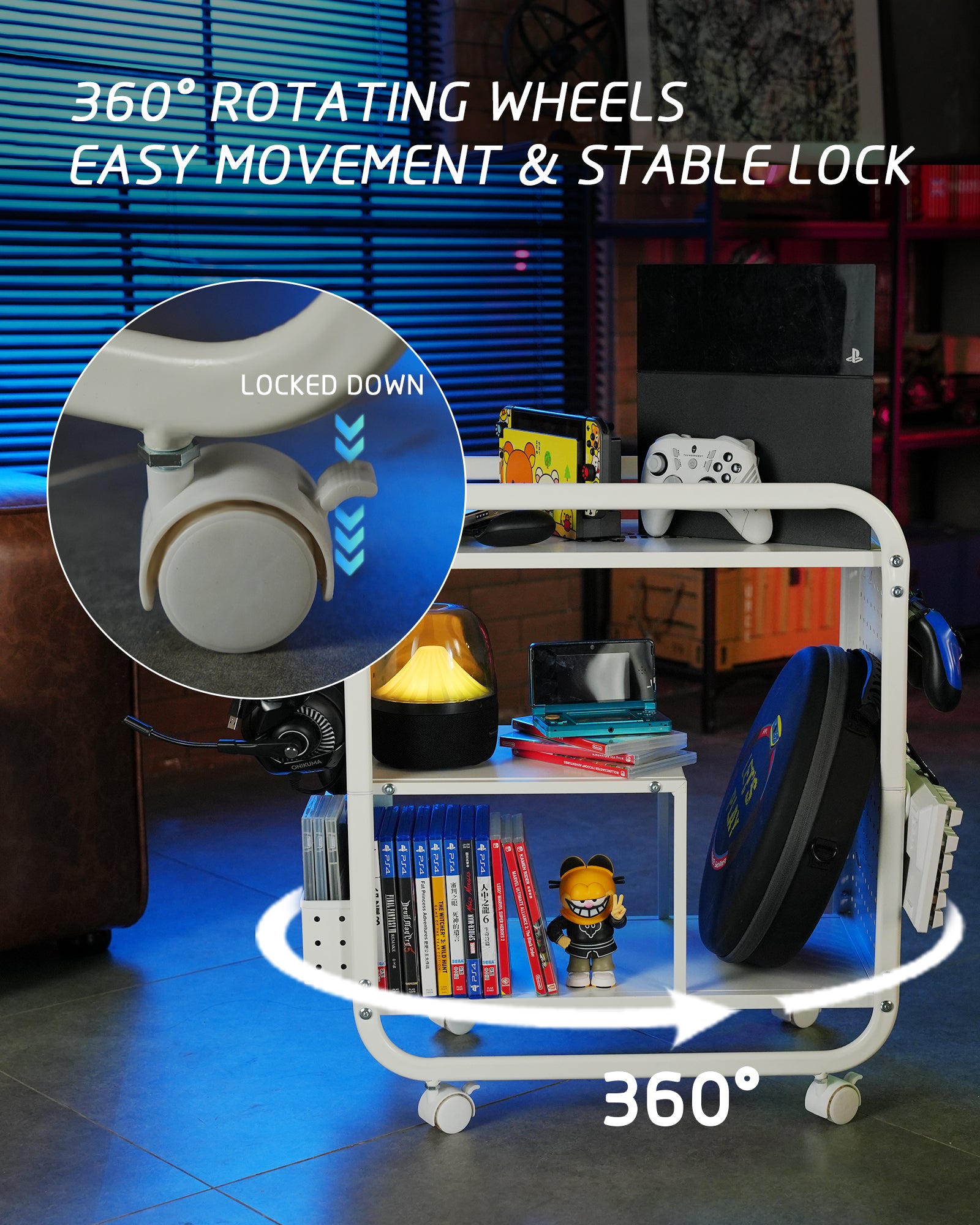 Mythinglogic Gaming Station Organizer, Metal Game Controller Holder, Video Game Console Storage Rack, Game Organizer Storage for PS5/PS4/Xbox/Switch/Gaming Accessories (White)