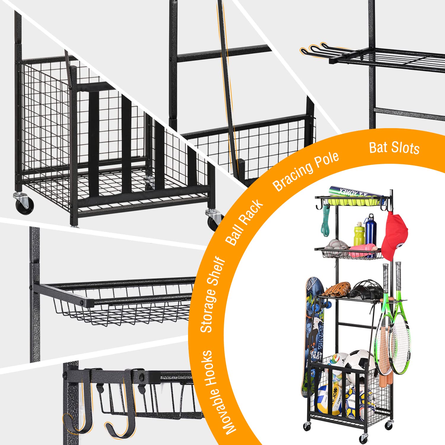 PLKOW Sports Equipment Storage for Garage, Indoor/Outdoor Sports Rack for Garage