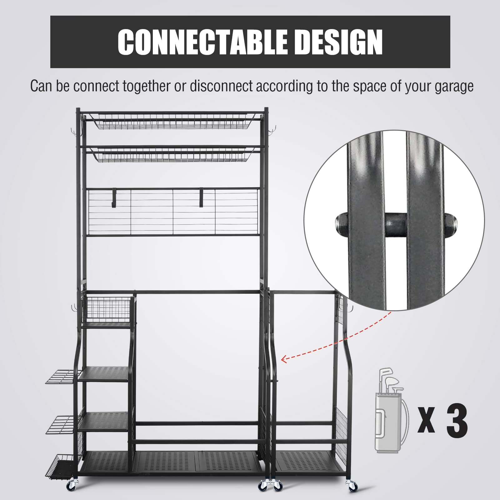 Mythinglogic Golf club Rack for Garage with Extra Golf Bag Rack and Top Organizer, Best Gift for Golfers
