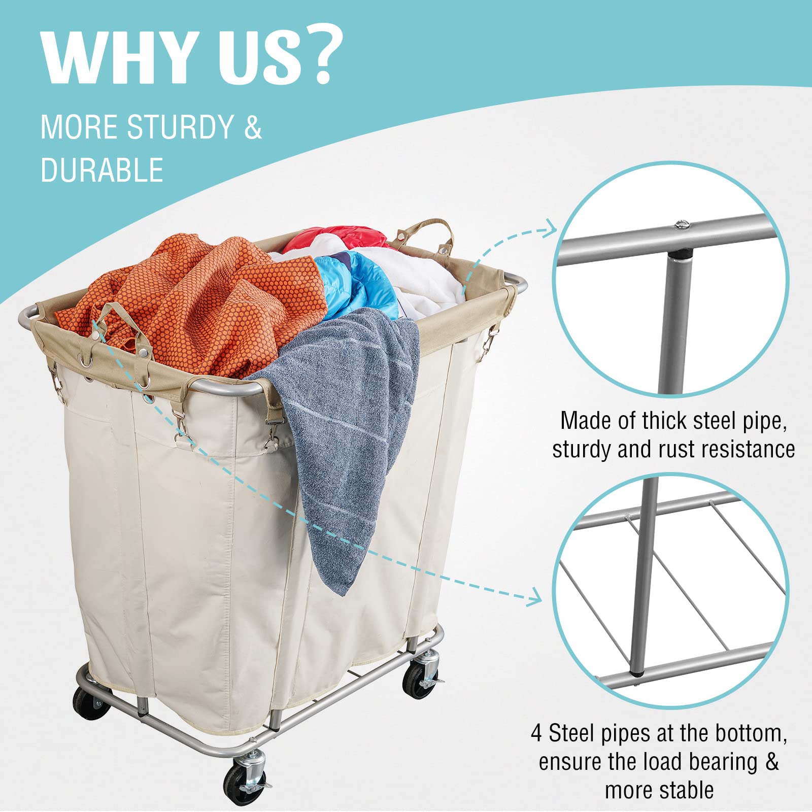 PLKOW Laundry Cart with Wheels 320L Large Rolling Laundry Cart for Commercial/Home