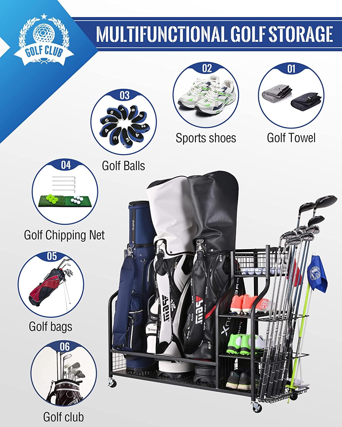 Mythinglogic 3 Golf Bags Storage Organizer-Extra Large Size Fits 3 Full Size Golf Bags With Lockable Wheels