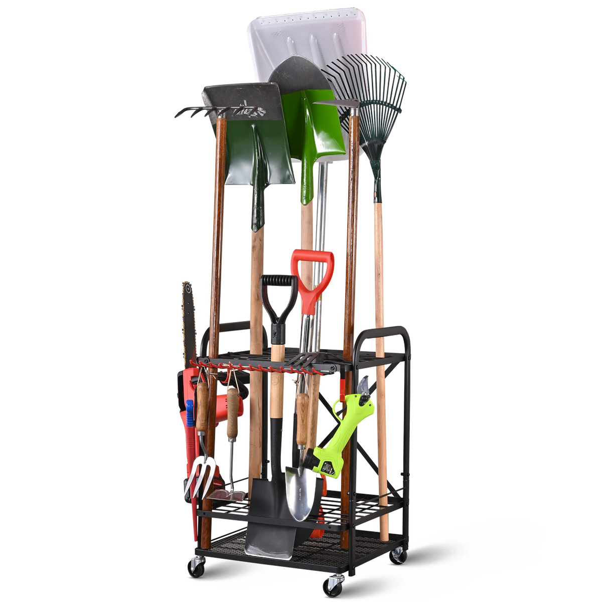 Mythinglogic Garden Yard Tool Organizer for Garage with Wheels