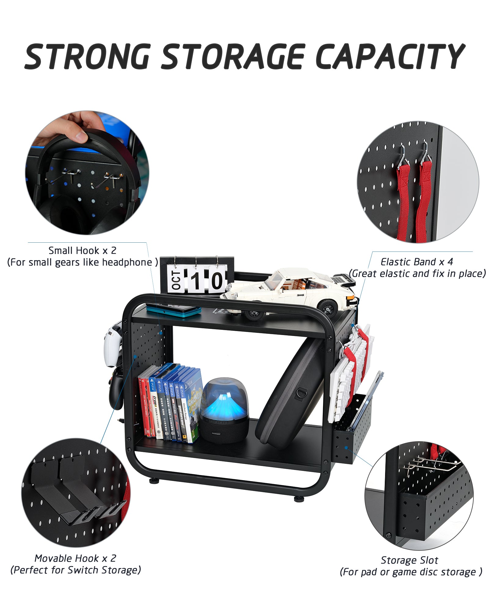 Mythinglogic Gaming Station Organizer, Metal Game Controller Holder Organizer, Video Game Console Storage Rack for PS5/PS4/Xbox/Switch/Gaming Accessories (Black)