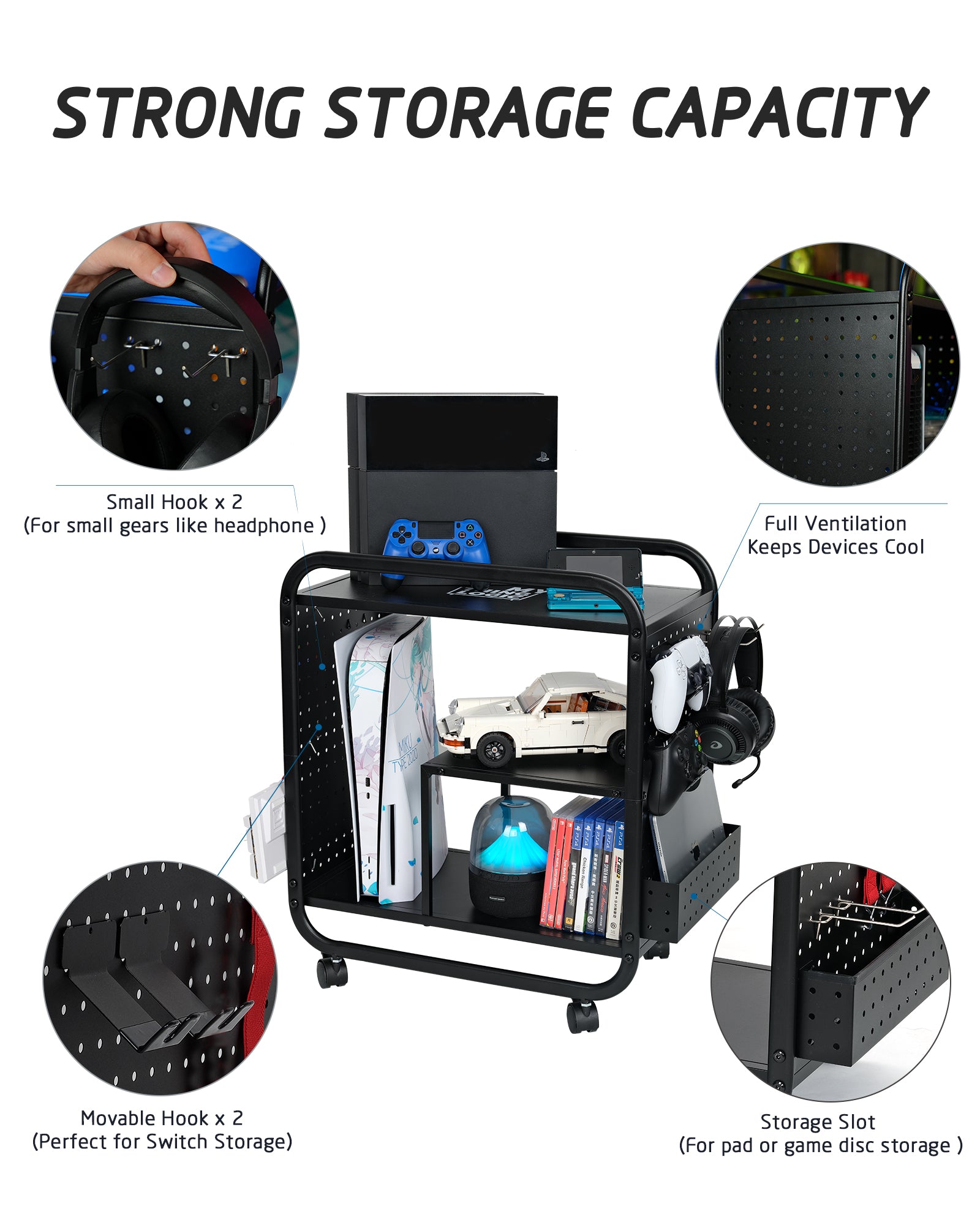 Mythinglogic Gaming Station Organizer, Metal Game Controller Holder, Video Game Console Storage Rack, Game Organizer Storage for PS5/PS4/Xbox/Switch/Gaming Accessories (Black)