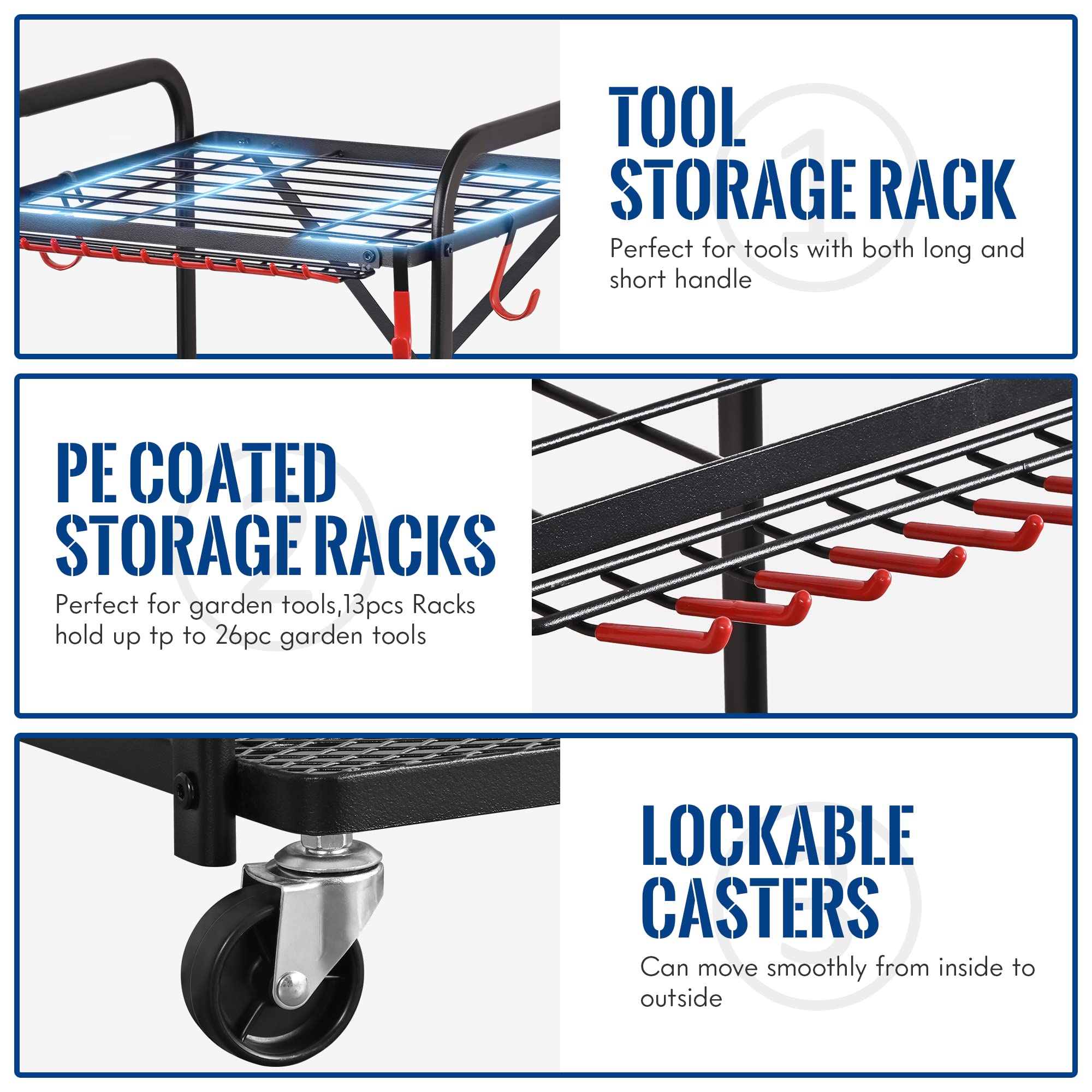 Mythinglogic Garden Yard Tool Organizer for Garage with Wheels