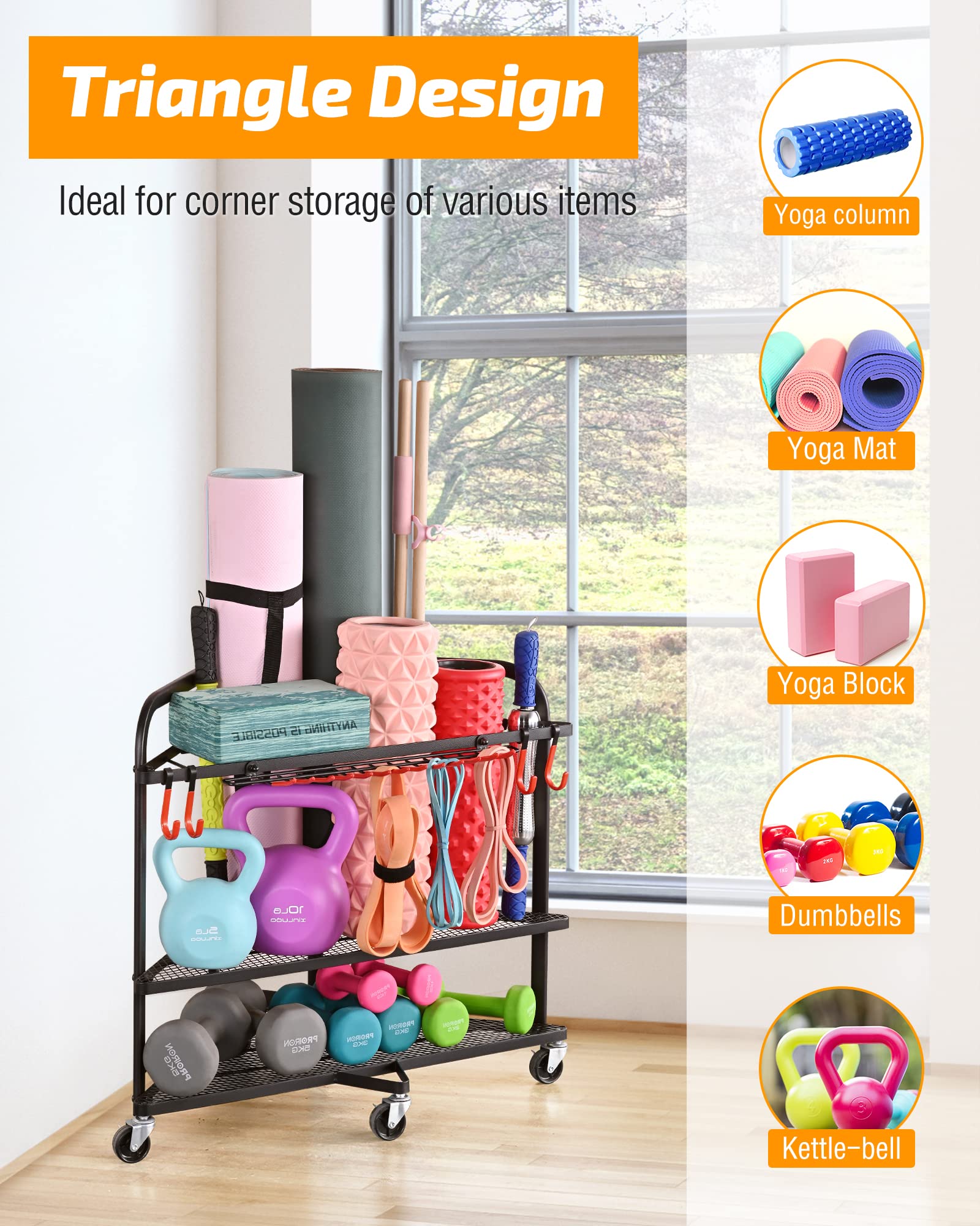 PLKOW Yoga Mat Storage Rack, Home Gym Storage Rack for Yoga Mat, Foam Roller, Resistance Bands, Yoga Block and Dumbbells