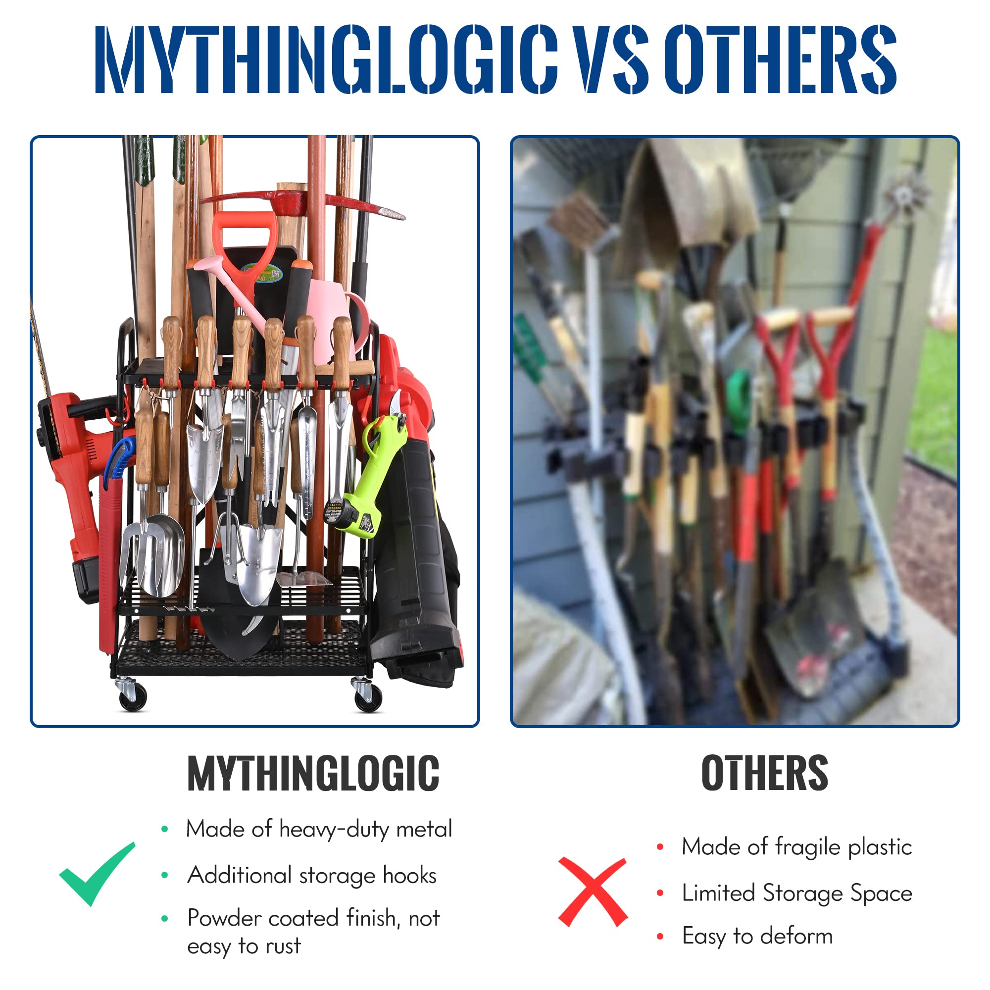 Mythinglogic Garden Yard Tool Organizer for Garage with Wheels