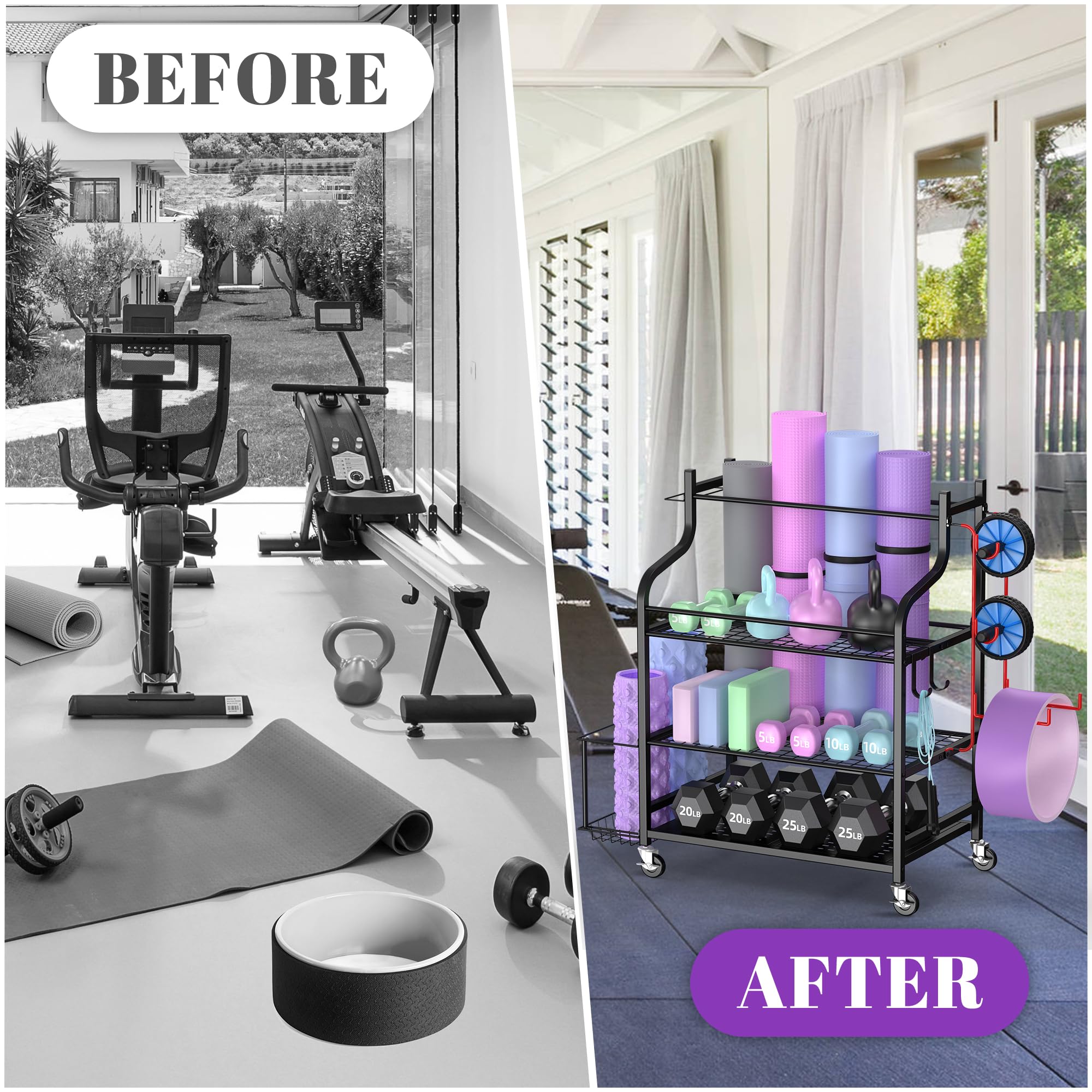 Mythinglogic Home Gym Storage Rack for Yoga Equipment, Black
