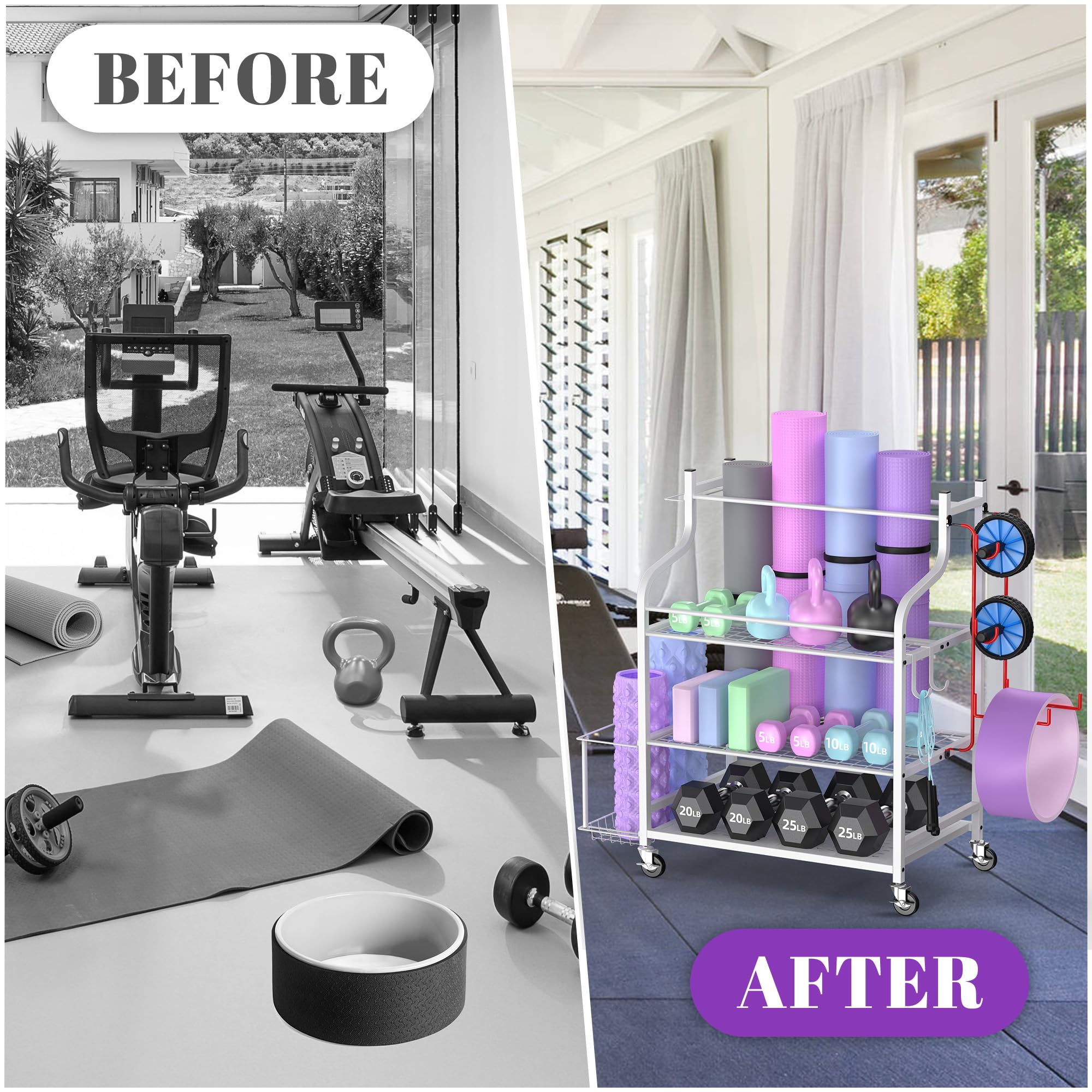 Mythinglogic Home Gym Storage Rack for Yoga Equipment, White