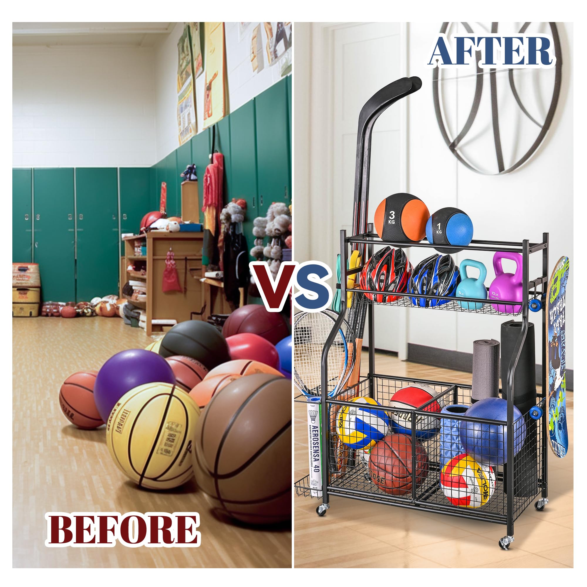 PLKOW Sports Equipment Storage for Garage, Indoor/Outdoor Sports Rack for Garage