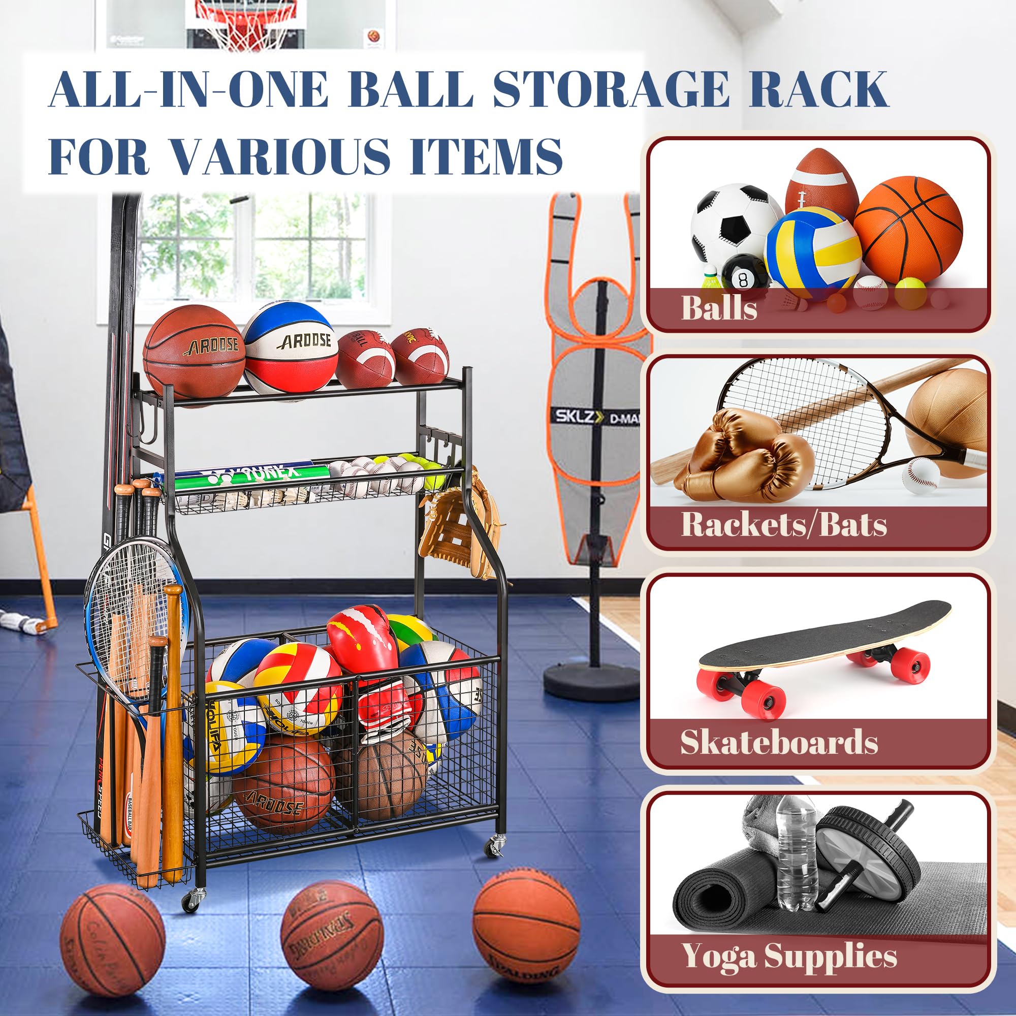 PLKOW Sports Equipment Storage for Garage, Indoor/Outdoor Sports Rack for Garage