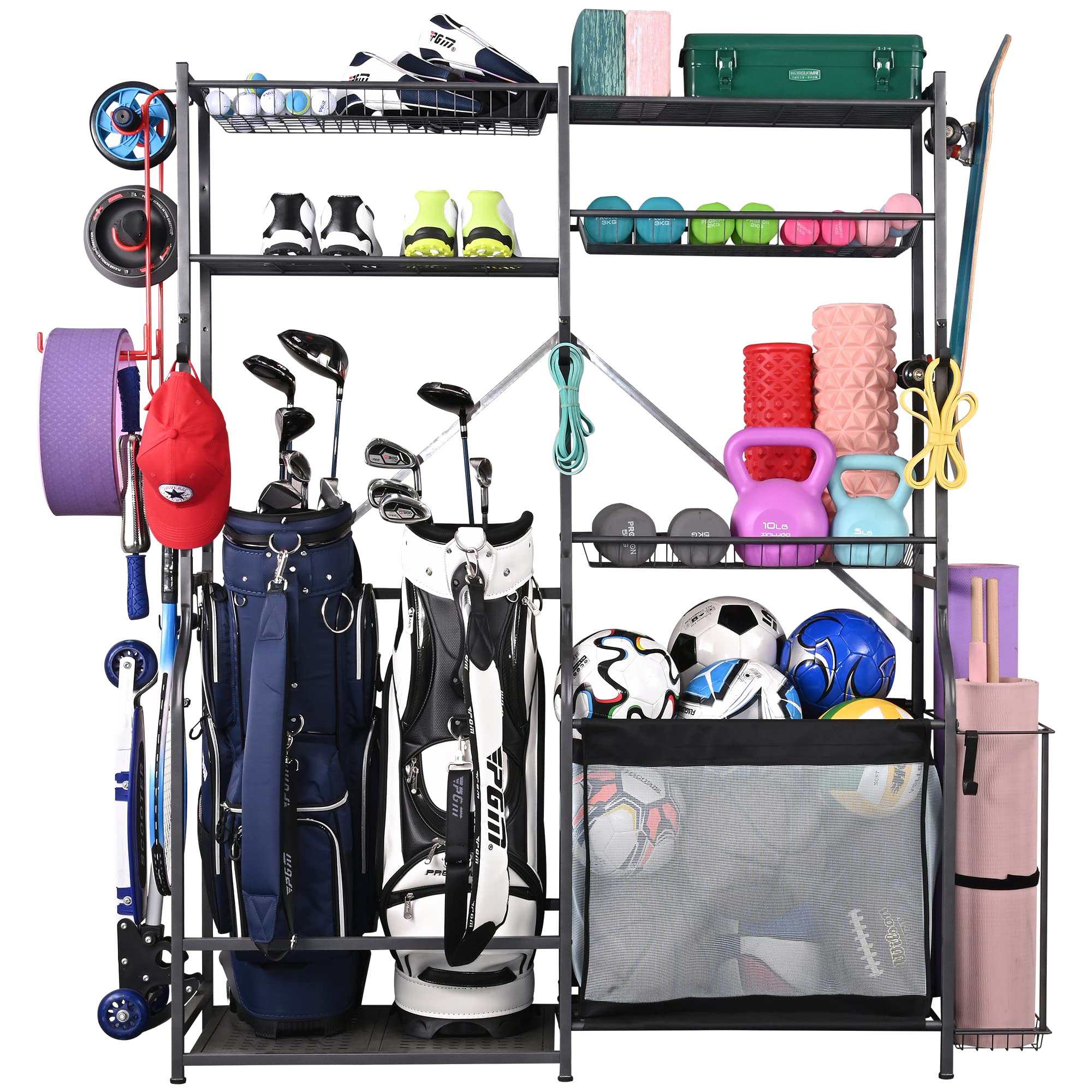 PLKOW 2 Golf Bag Organizer and Other Sports Equipment Organizer for Garage