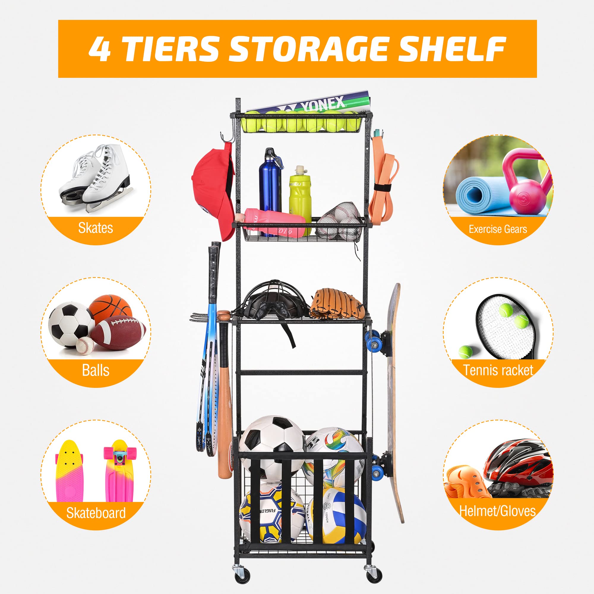 PLKOW Sports Equipment Storage for Garage, Indoor/Outdoor Sports Rack for Garage