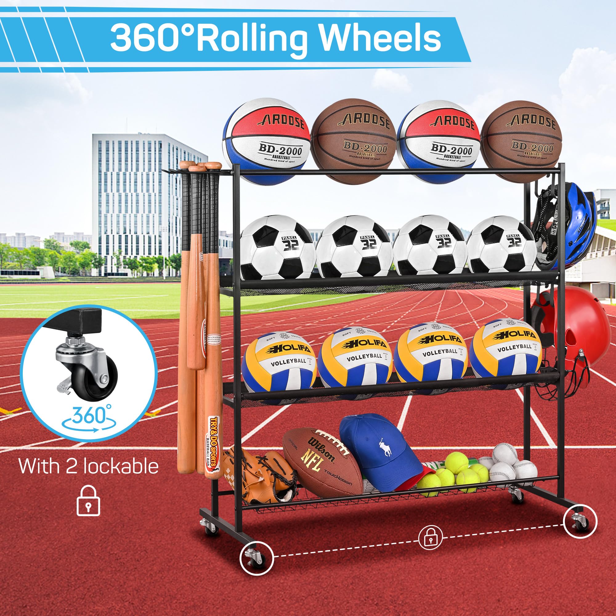 Mythinglogic Basketball Rack, Sports Equipment Storage with Wheels