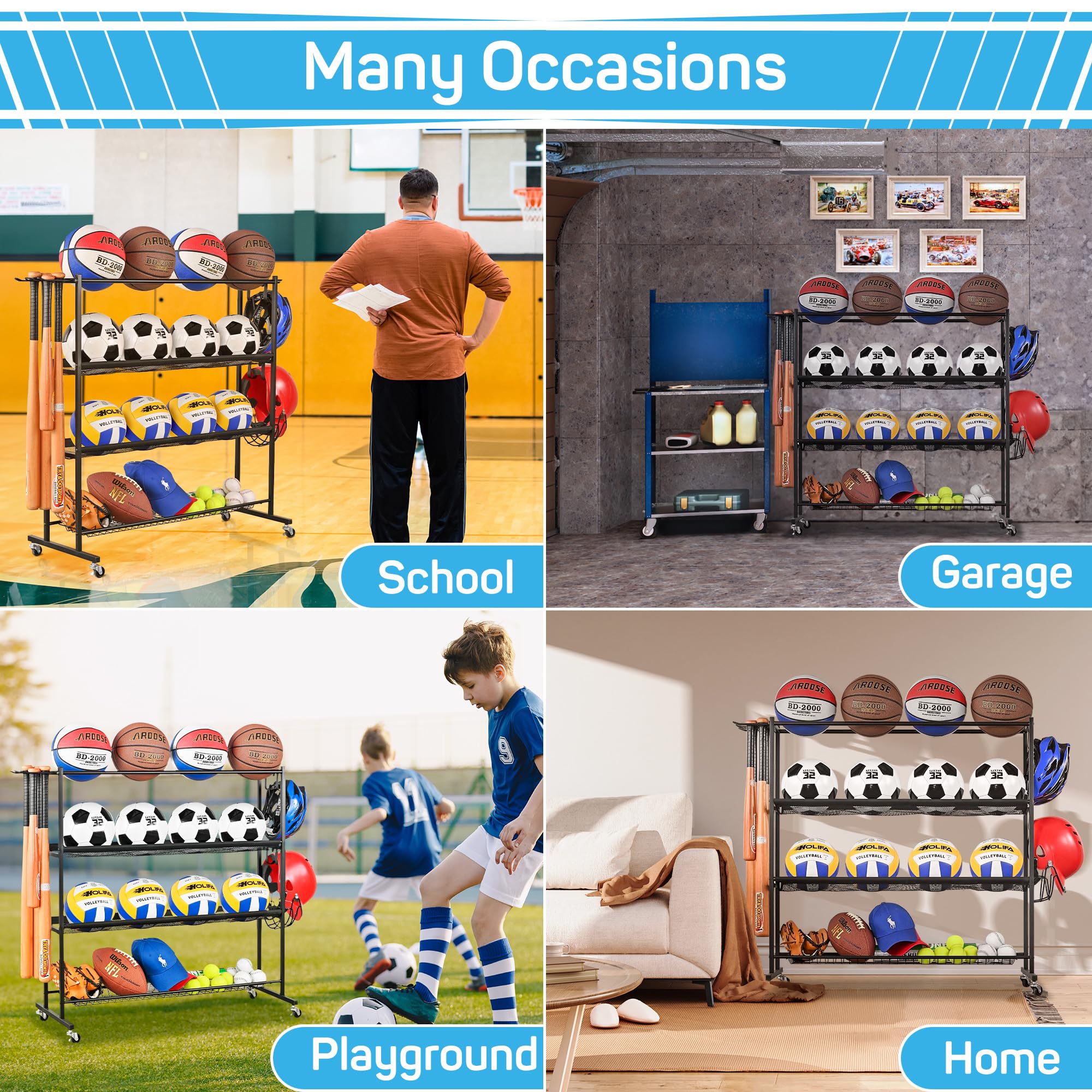 Mythinglogic Basketball Rack, Sports Equipment Storage with Wheels