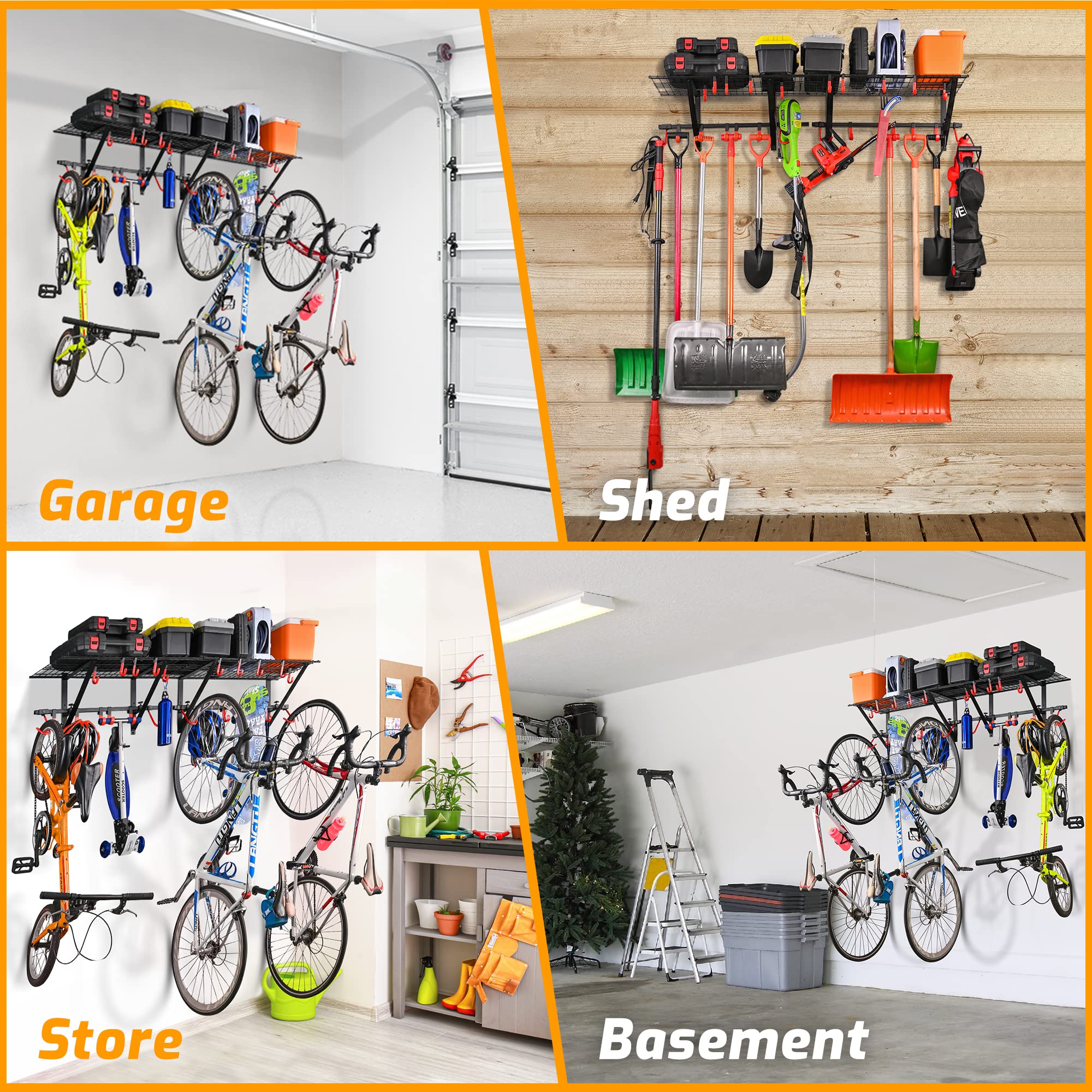 Mythinglogic Garage Wall Shelving 1 Pack Includes Bike Hooks, Wall Shelves Garage Organizer with Vertical Bike Hanger