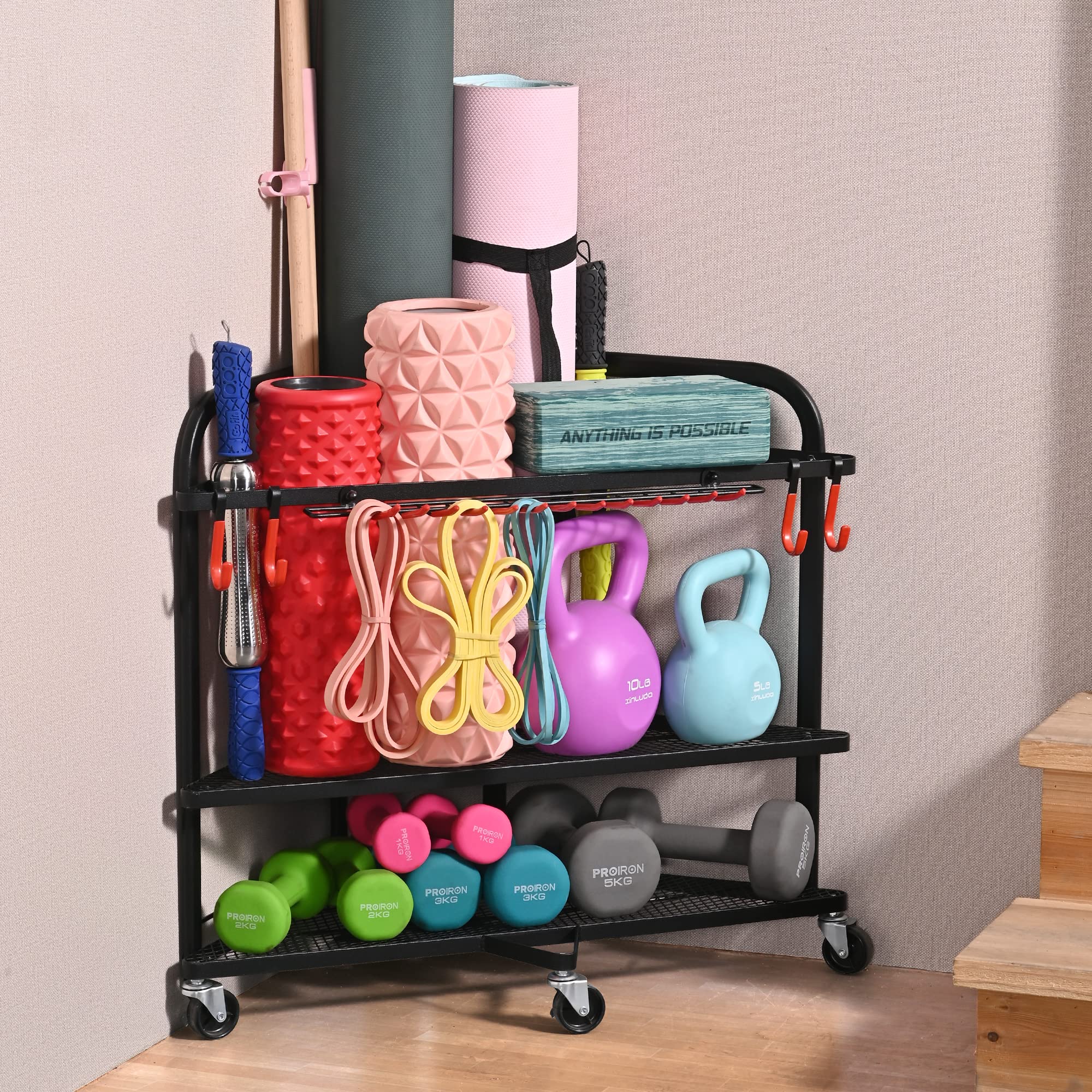 PLKOW Yoga Mat Storage Rack, Home Gym Storage Rack for Yoga Mat, Foam Roller, Resistance Bands, Yoga Block and Dumbbells