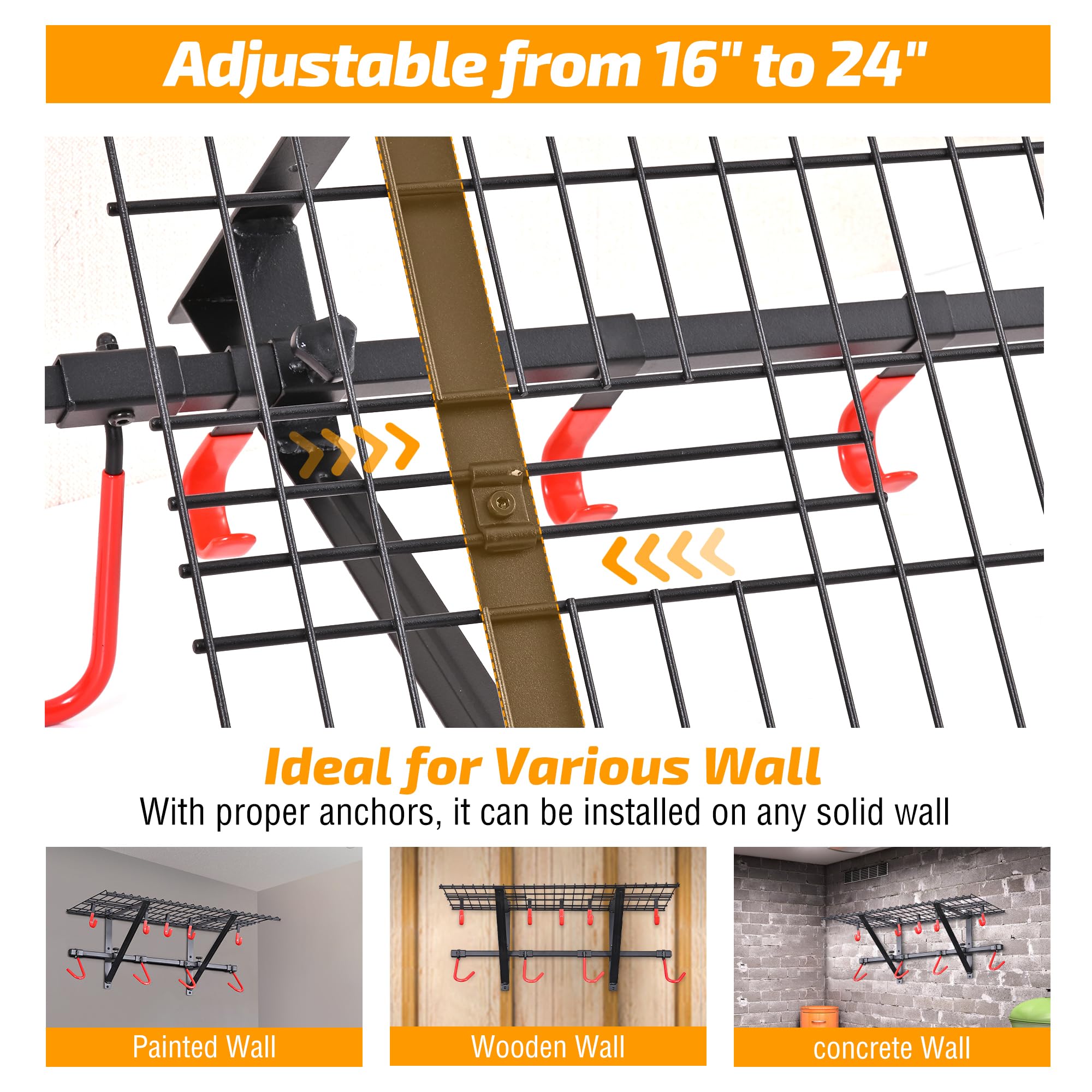 PLKOW Garage Wall Shelving Bike Rack Garage, Wall Mount Garage Bike Storage Rack with Adjustable Bike Hooks, Heavy-Duty Bike Organizer for Garage, 280 Lbs Load Capacity, 2-Pack