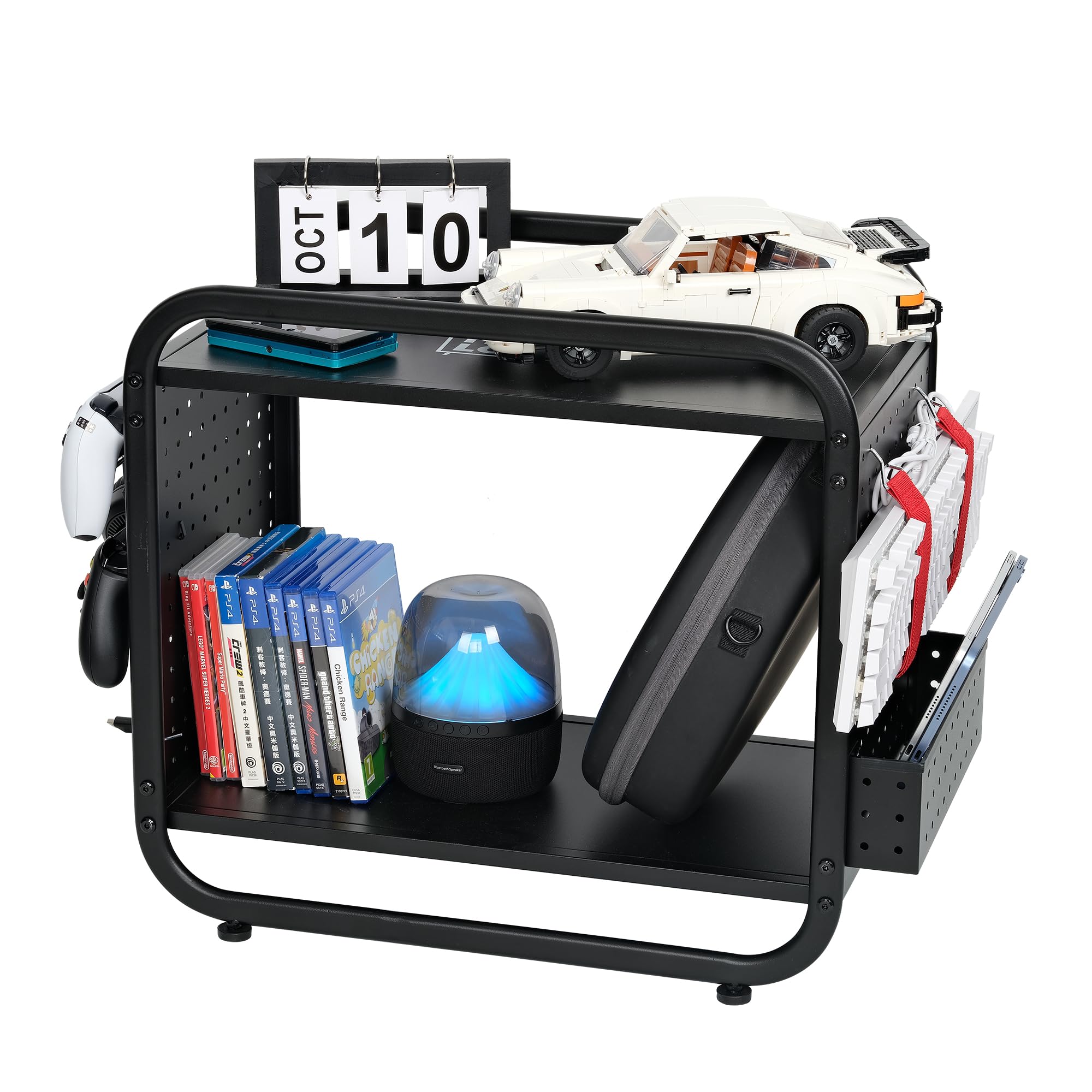 PLKOW Compact Video Game Storage Organizer, Xbox Stand Organizer for Consoles, Controllers, Headphones Xbox/PS5/PS4/Switch Accessories, Video Game Storage Rack, Black - A Great Gift for Gamers