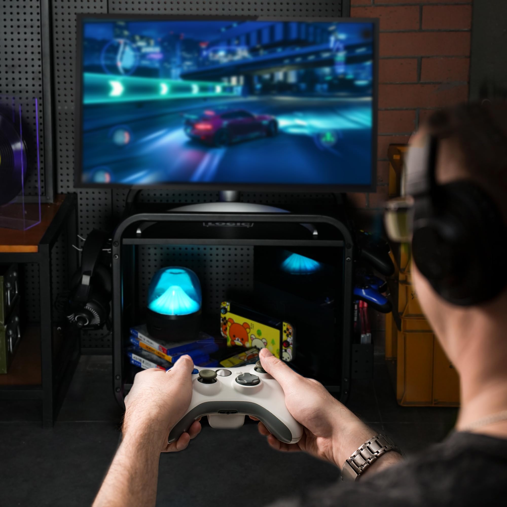 PLKOW Compact Video Game Storage Organizer, Xbox Stand Organizer for Consoles, Controllers, Headphones Xbox/PS5/PS4/Switch Accessories, Video Game Storage Rack, Black - A Great Gift for Gamers