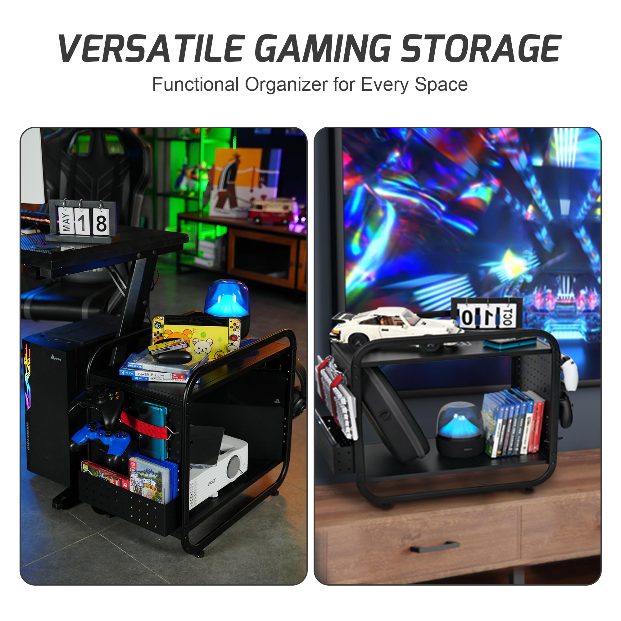 PLKOW Compact Video Game Storage Organizer, Xbox Stand Organizer for Consoles, Controllers, Headphones Xbox/PS5/PS4/Switch Accessories, Video Game Storage Rack, Black - A Great Gift for Gamers