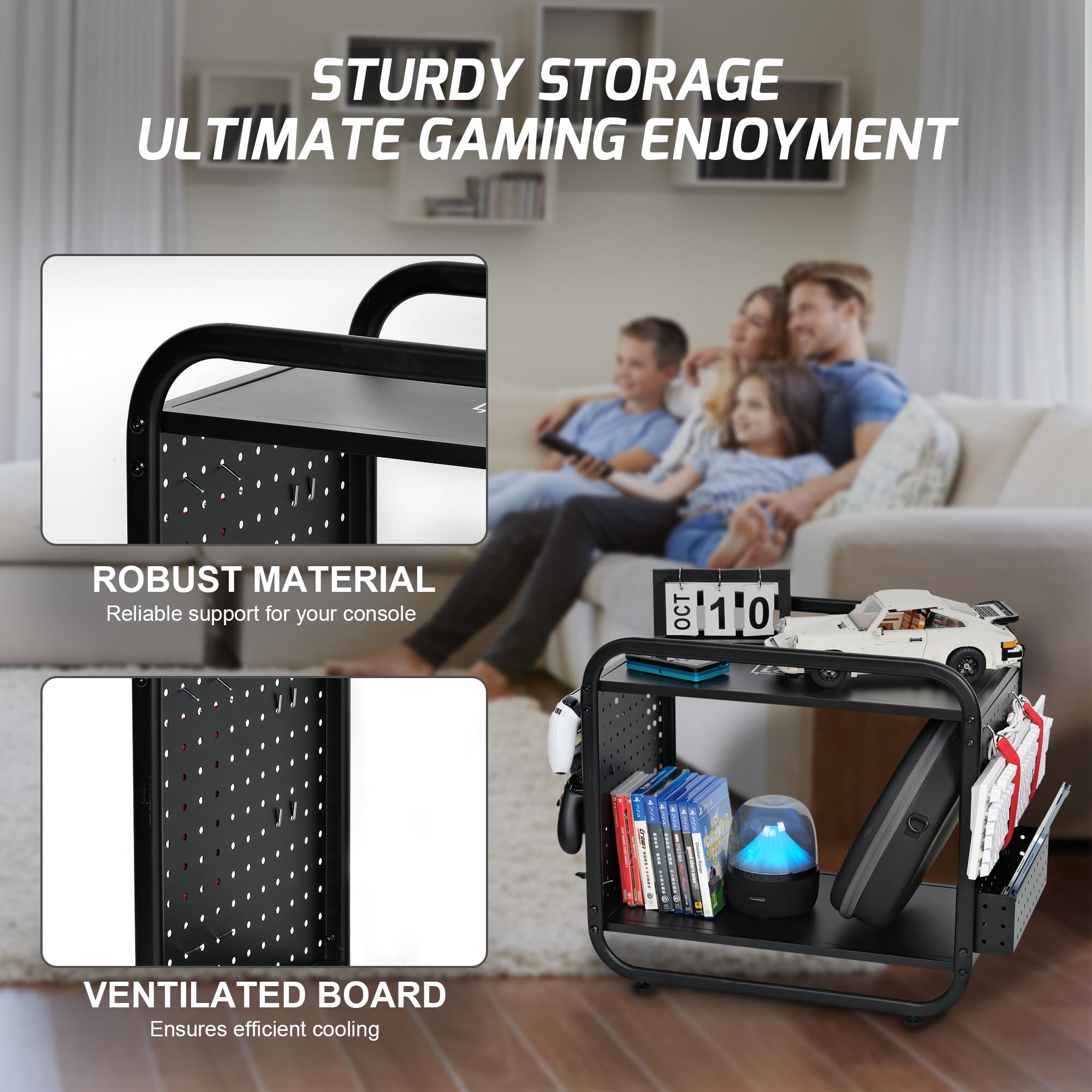 PLKOW Compact Video Game Storage Organizer, Xbox Stand Organizer for Consoles, Controllers, Headphones Xbox/PS5/PS4/Switch Accessories, Video Game Storage Rack, Black - A Great Gift for Gamers