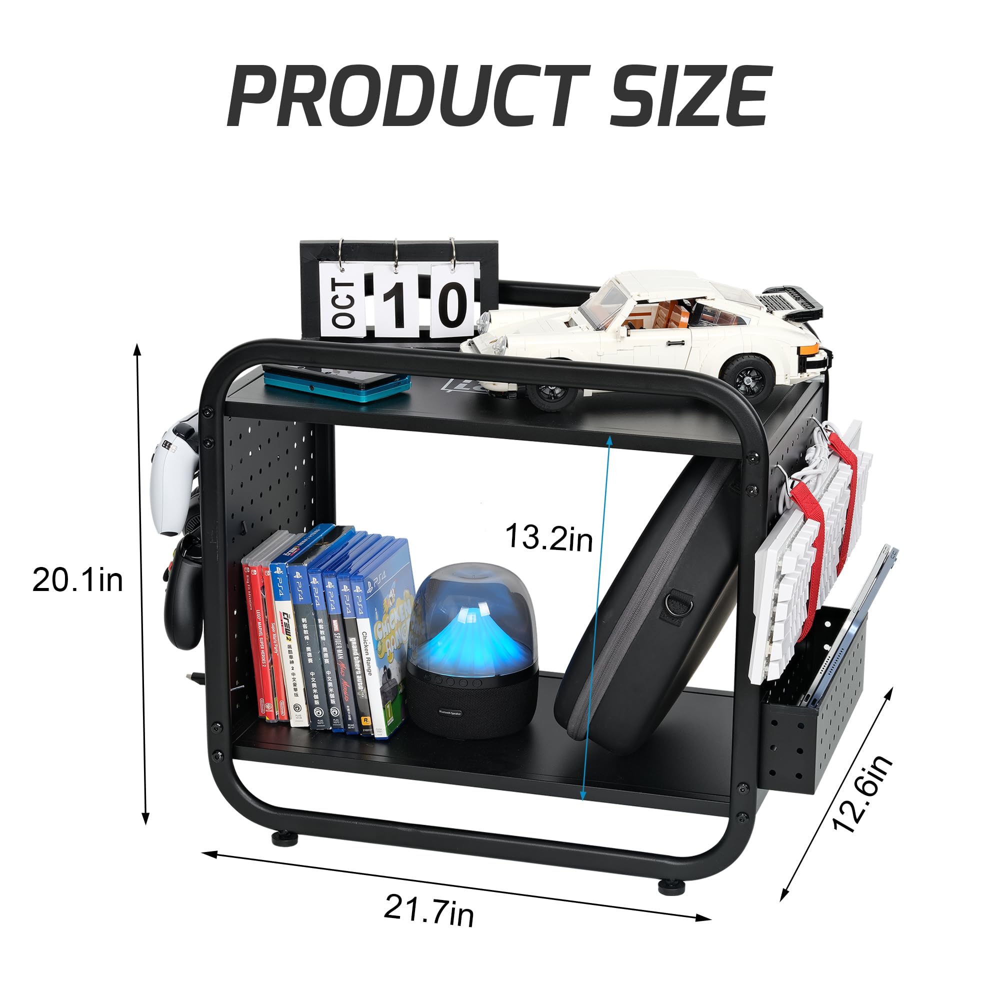 PLKOW Compact Video Game Storage Organizer, Xbox Stand Organizer for Consoles, Controllers, Headphones Xbox/PS5/PS4/Switch Accessories, Video Game Storage Rack, Black - A Great Gift for Gamers