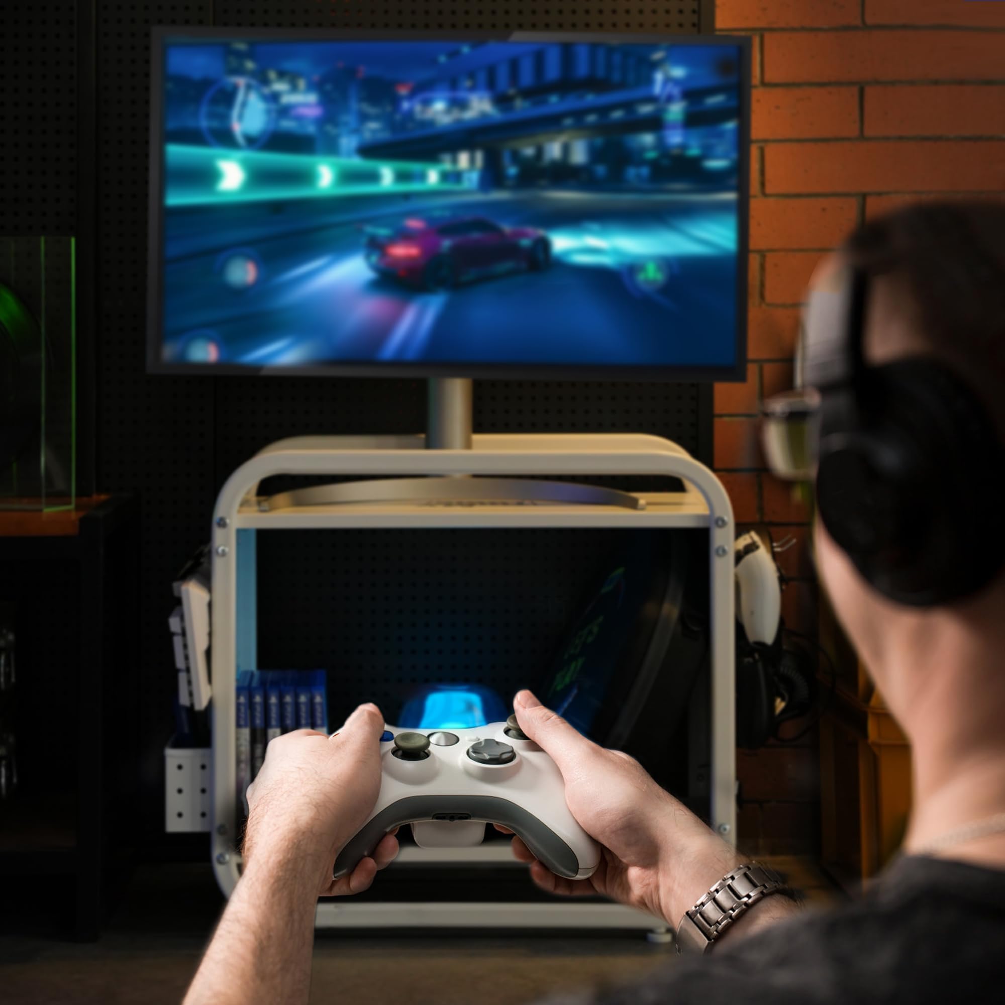 PLKOW Compact Video Game Storage Organizer, Xbox Stand Organizer for Consoles, Controllers, Headphones Xbox/PS5/PS4/Switch Accessories, Video Game Storage Rack, Black - A Great Gift for Gamers