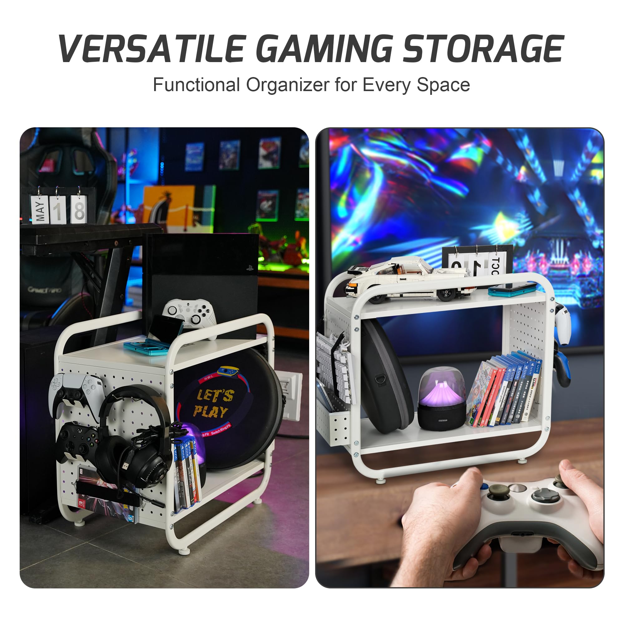 PLKOW Compact Video Game Storage Organizer, Xbox Stand Organizer for Consoles, Controllers, Headphones Xbox/PS5/PS4/Switch Accessories, Video Game Storage Rack, Black - A Great Gift for Gamers