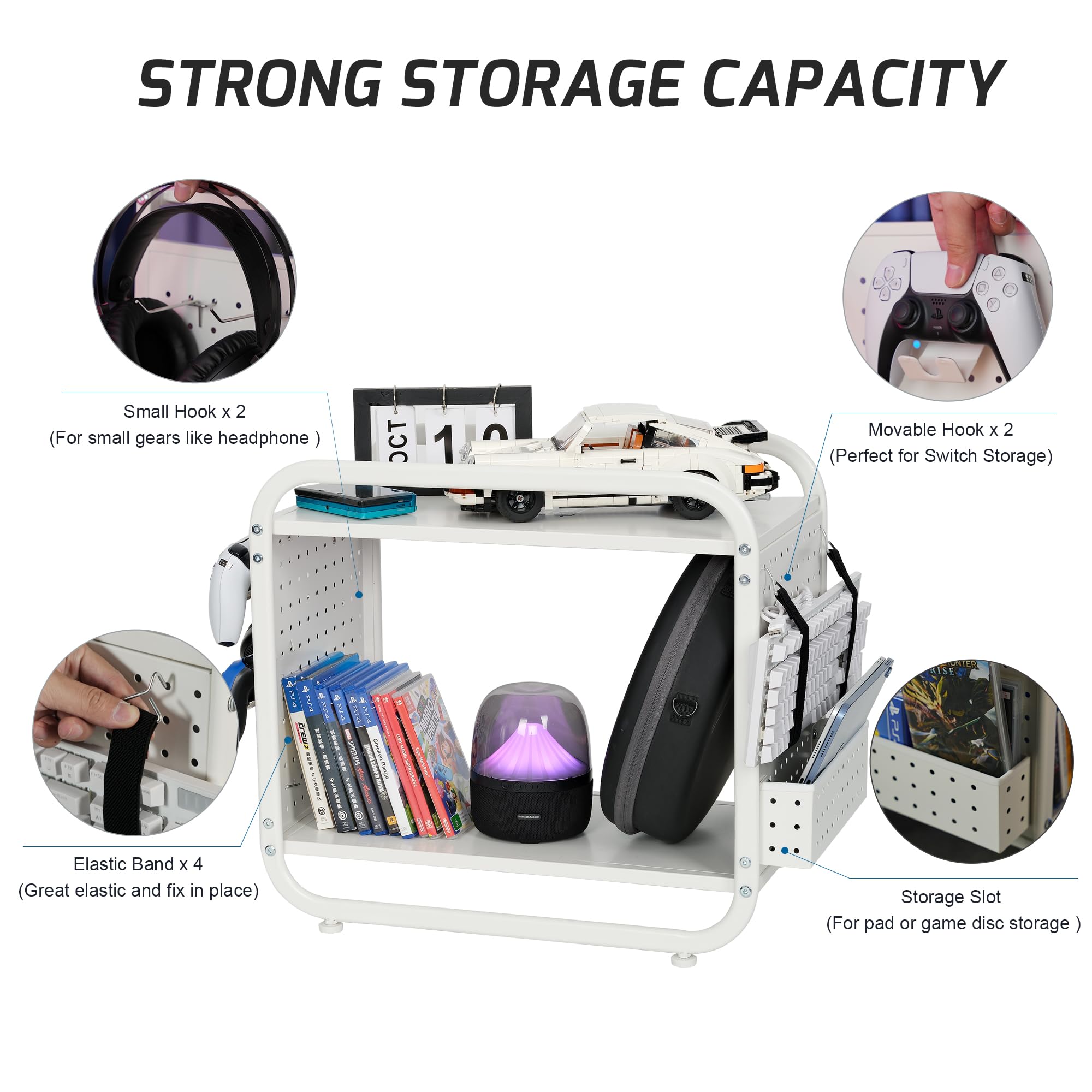 PLKOW Compact Video Game Storage Organizer, Xbox Stand Organizer for Consoles, Controllers, Headphones Xbox/PS5/PS4/Switch Accessories, Video Game Storage Rack, Black - A Great Gift for Gamers