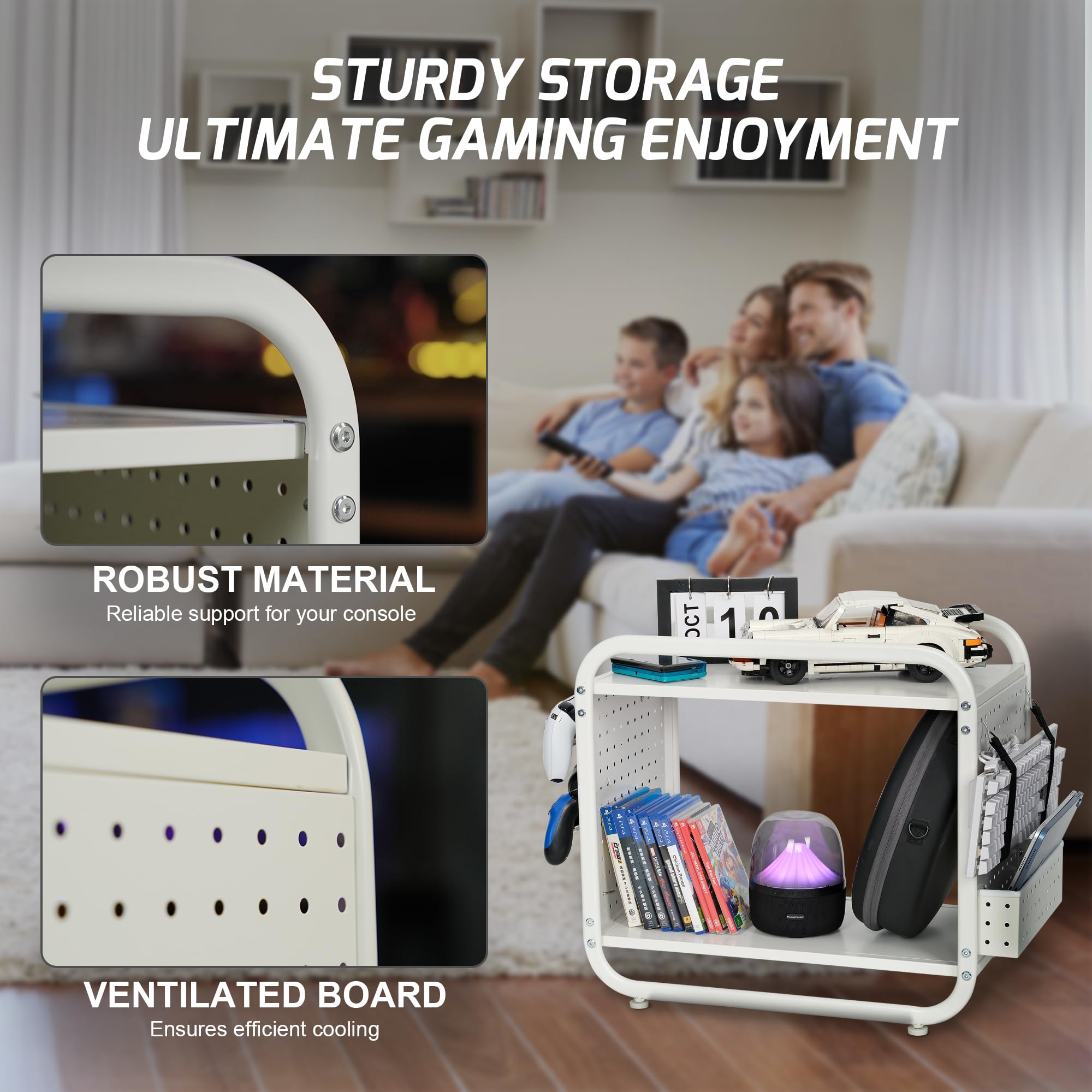 PLKOW Compact Video Game Storage Organizer, Xbox Stand Organizer for Consoles, Controllers, Headphones Xbox/PS5/PS4/Switch Accessories, Video Game Storage Rack, Black - A Great Gift for Gamers