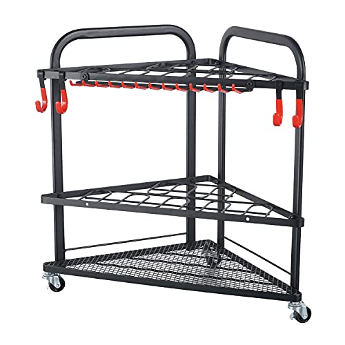 PLKOW Triangular Garden Tool Organizer with Wheels and Storage Hooks
