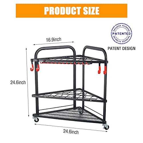PLKOW Triangular Garden Tool Organizer with Wheels and Storage Hooks