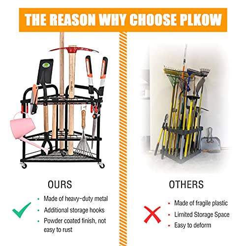 PLKOW Triangular Garden Tool Organizer with Wheels and Storage Hooks