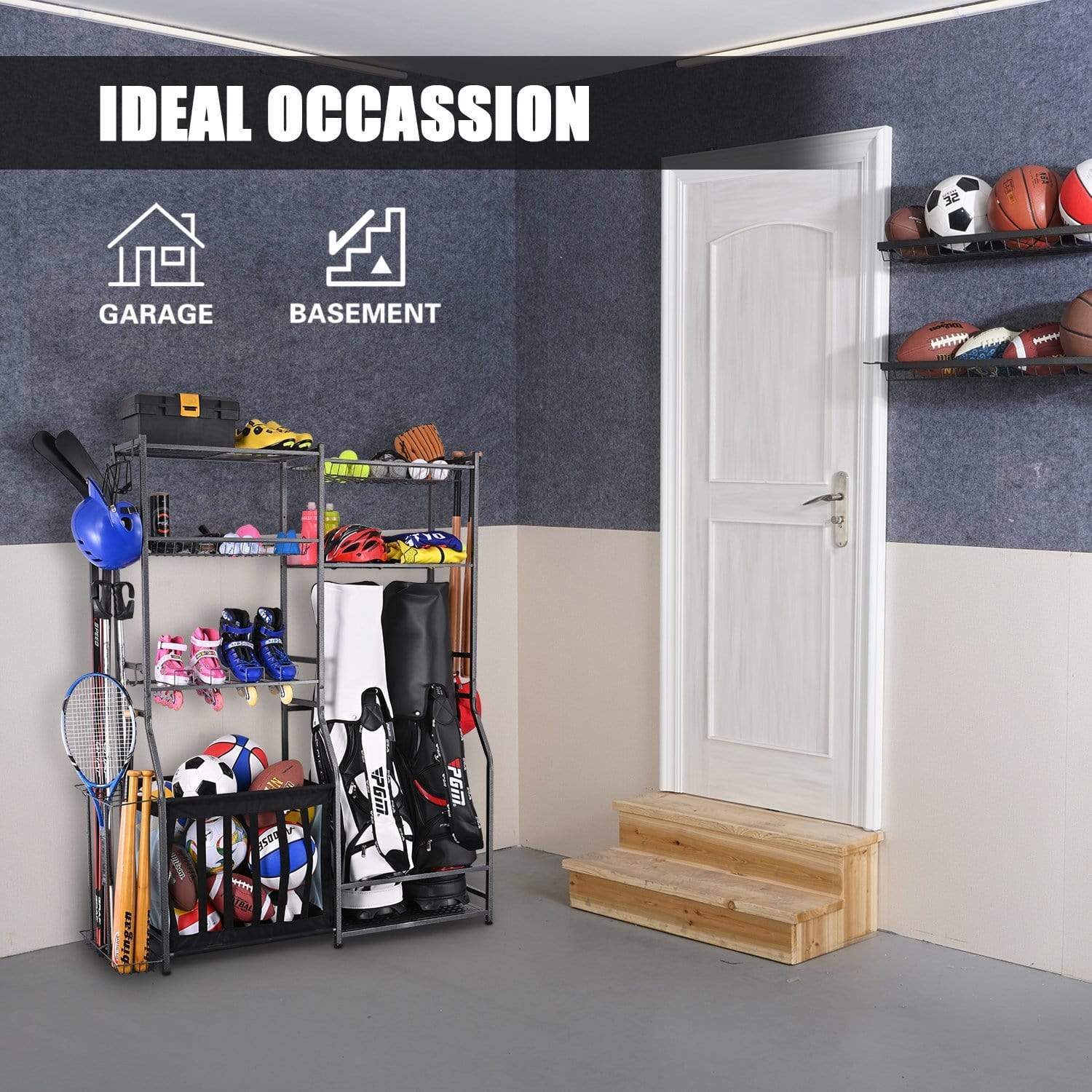 Mythinglogic Garage & Storage Mythinglogic Golf Storage Garage Organizer,Golf Bag Storage Stand and Other Golfing Equipment Rack