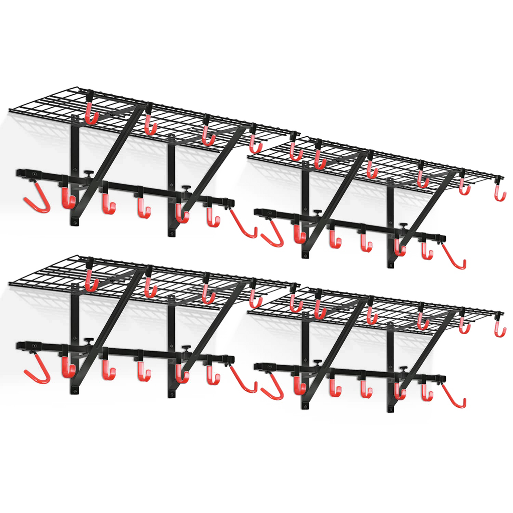 PLKOW Garage Wall Shelving 4-Pack Includes Bike Hooks, Sturdy Adjustab
