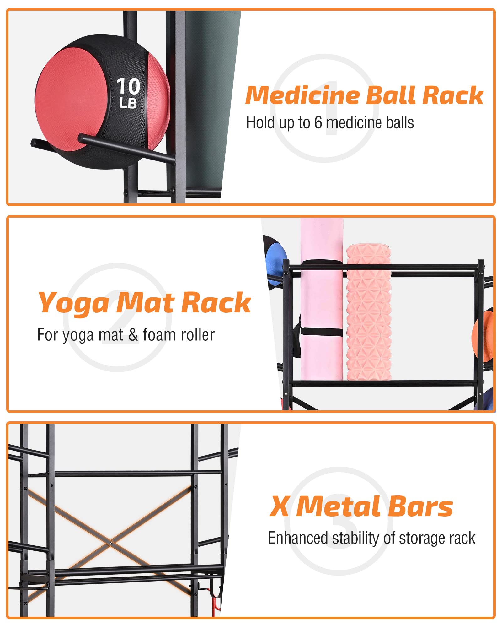 PLKOW Weight Rack for Dumbbells, Kettlebells, Yoga Mat and Balls With Extra Top Organizer
