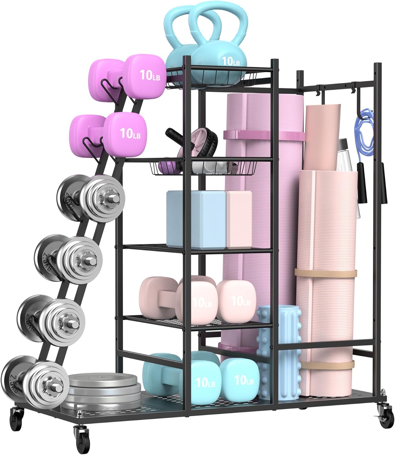 PLKOW Weight Rack for Dumbbells, Home Gym Storage for Dumbbells Yoga Mat Kettlebells, Yoga Mat Storage Rack for Garage, Home Gym