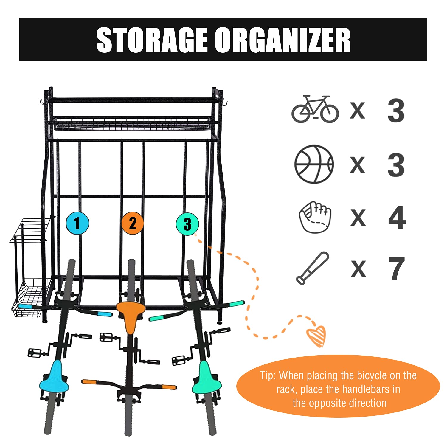 Mythinglogic Garage Bike Rack Storage Organizer,3 Bike Floor Parking Stand for Garage Organizer