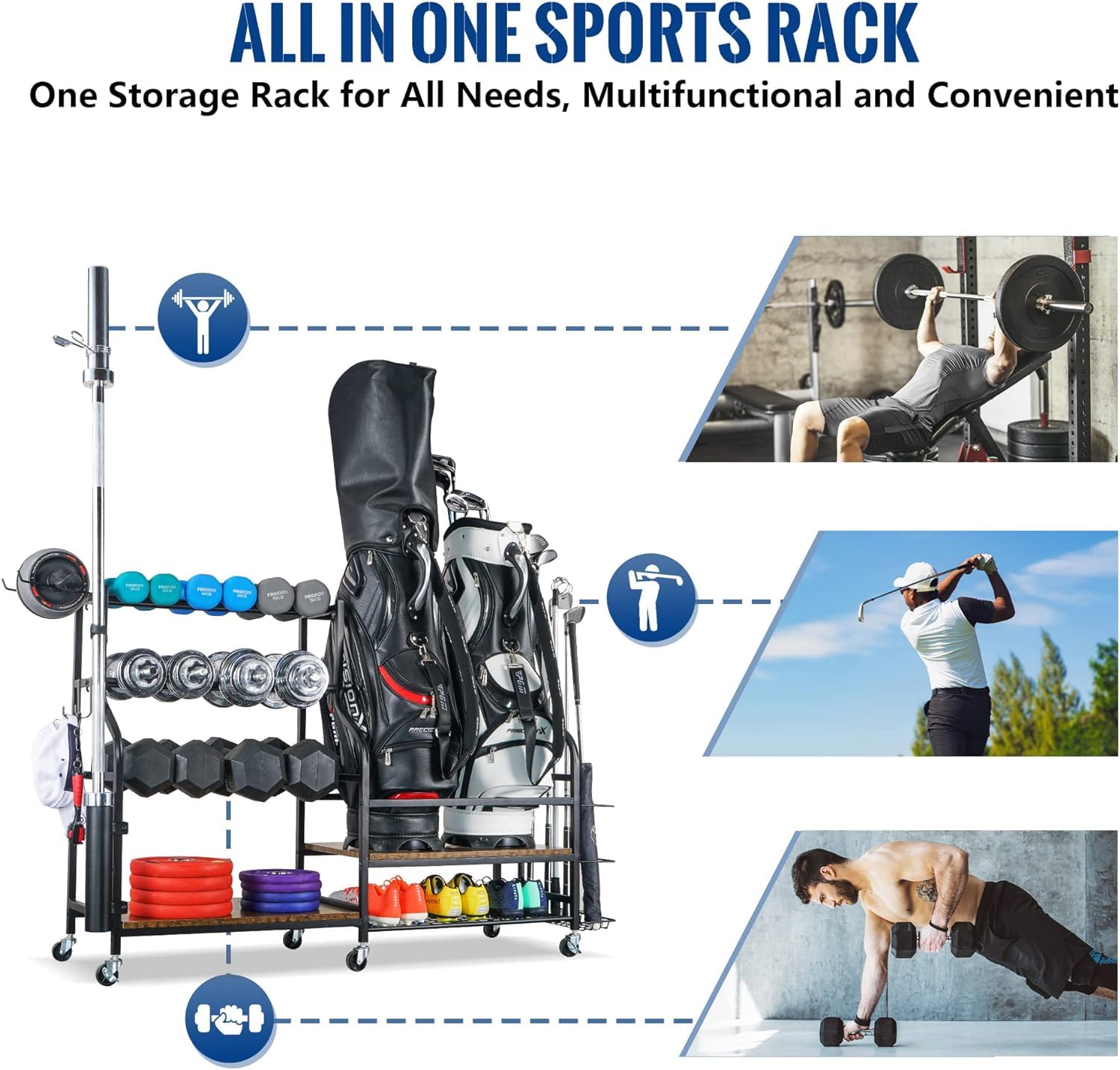 PLKOW Dumbbell Rack, Weight Rack for Dumbbells, Home Gym Storage for  Dumbbells Kettlebells Yoga Mat and Balls, All in One Workout Storage with  Wheels