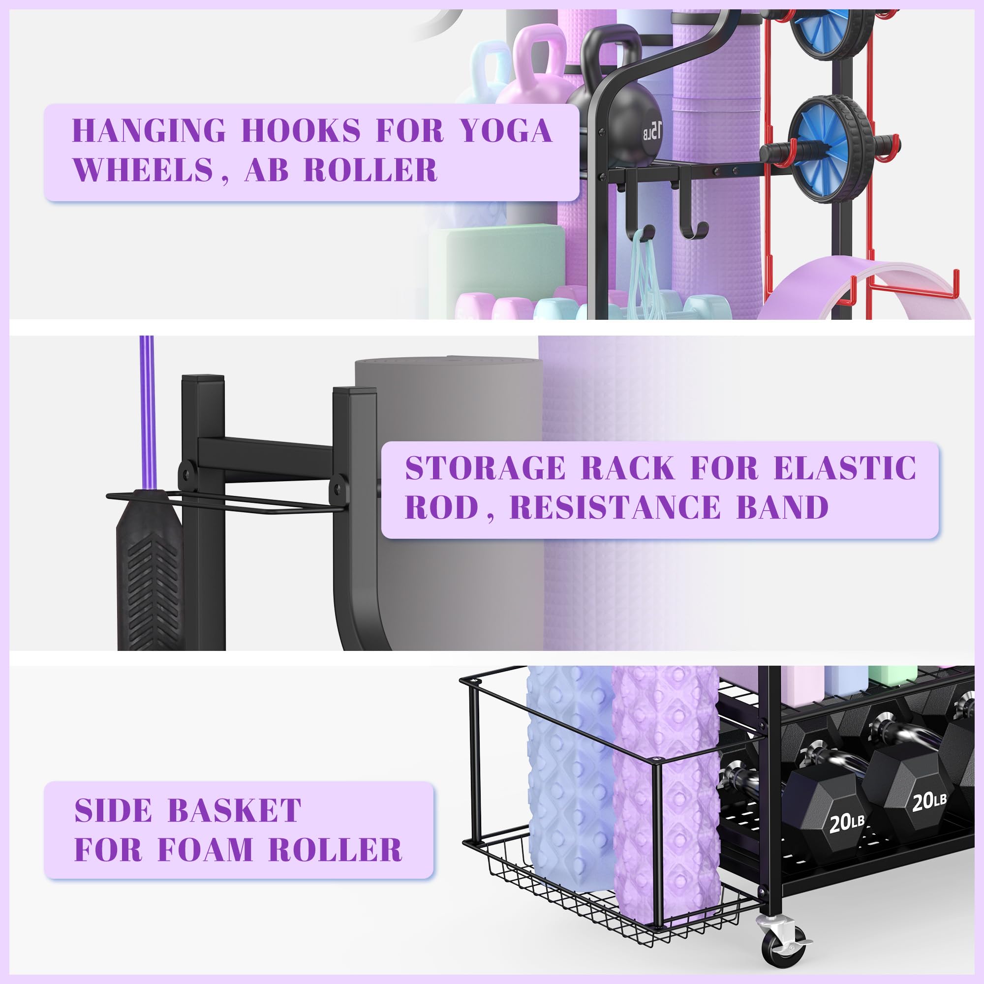 Home Gym Storage Rack for Yoga Equipment, Black